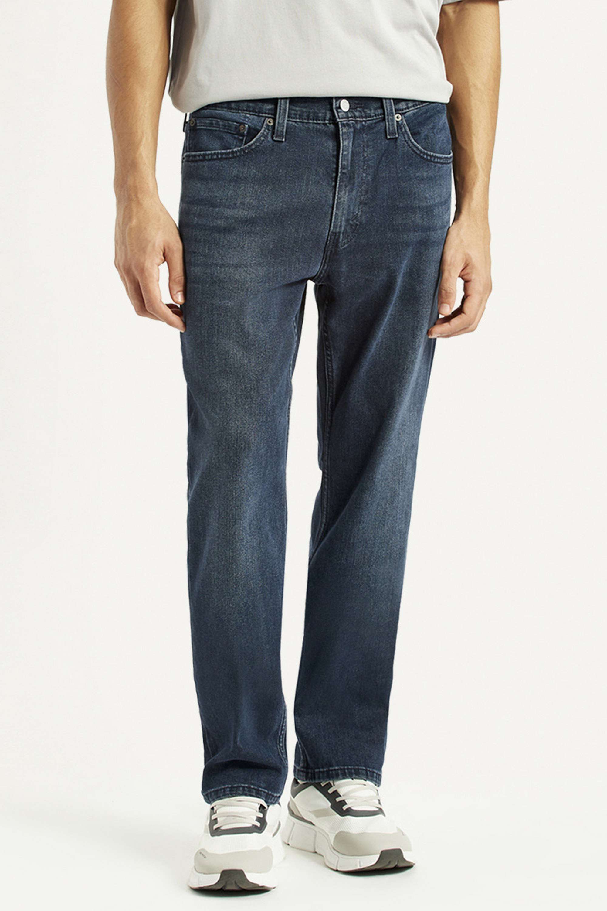 Solid-Cotton-Blend-Tapered-Fit-Men-s-Jeans