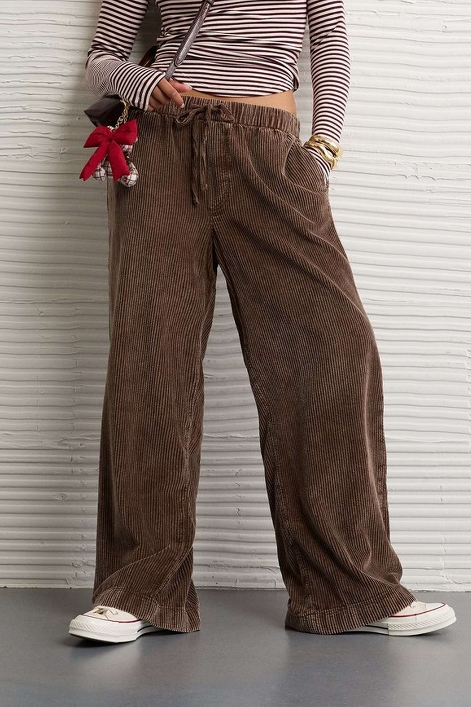 american eagle Solid Wide Leg Fit Blended Fabric Women Casual Wear Trousers-picture-32