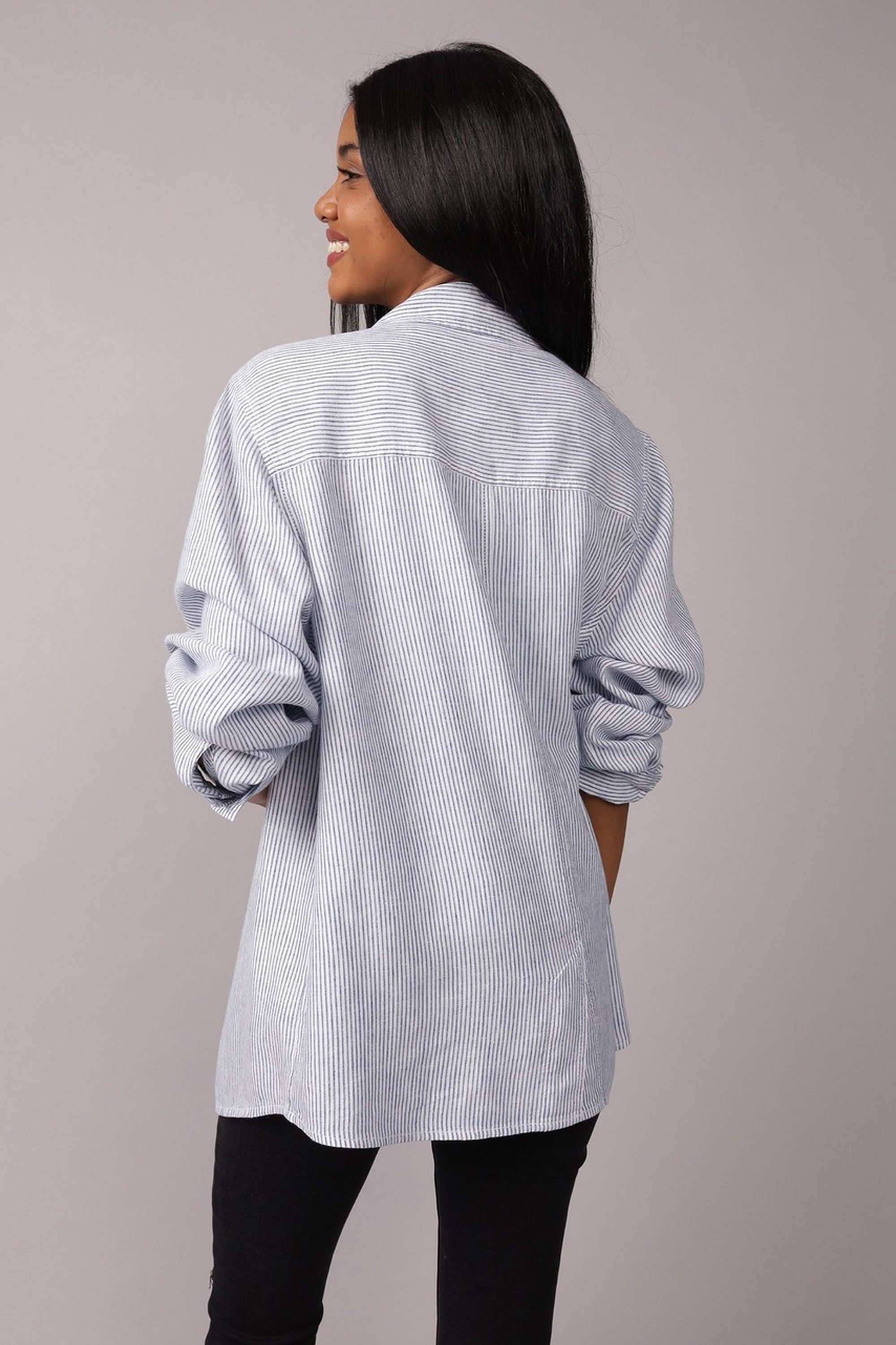 Solid-Collared-Blended-Fabric-Women-s-Casual-Shirt