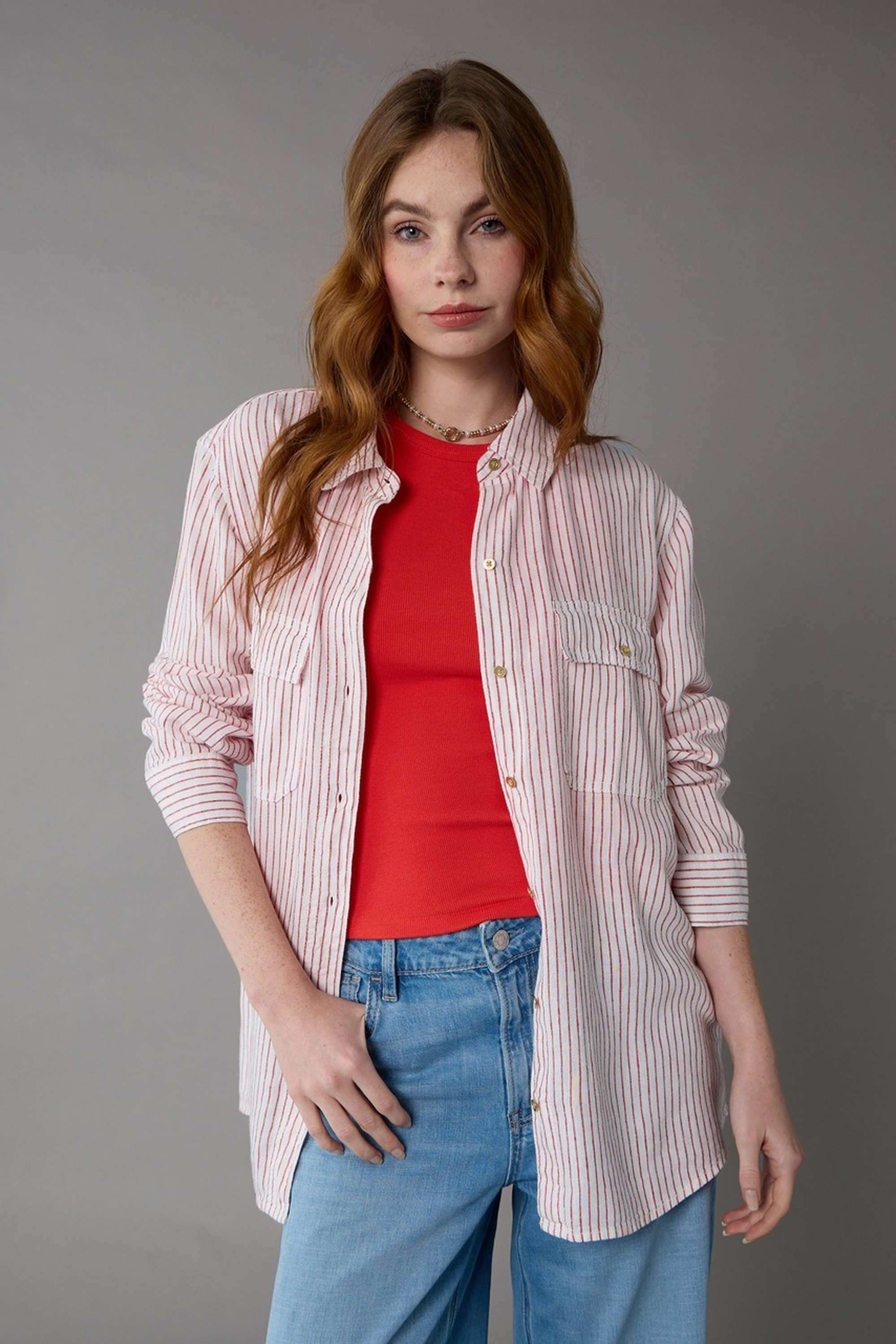 Solid-Collared-Blended-Fabric-Women-s-Casual-Shirt