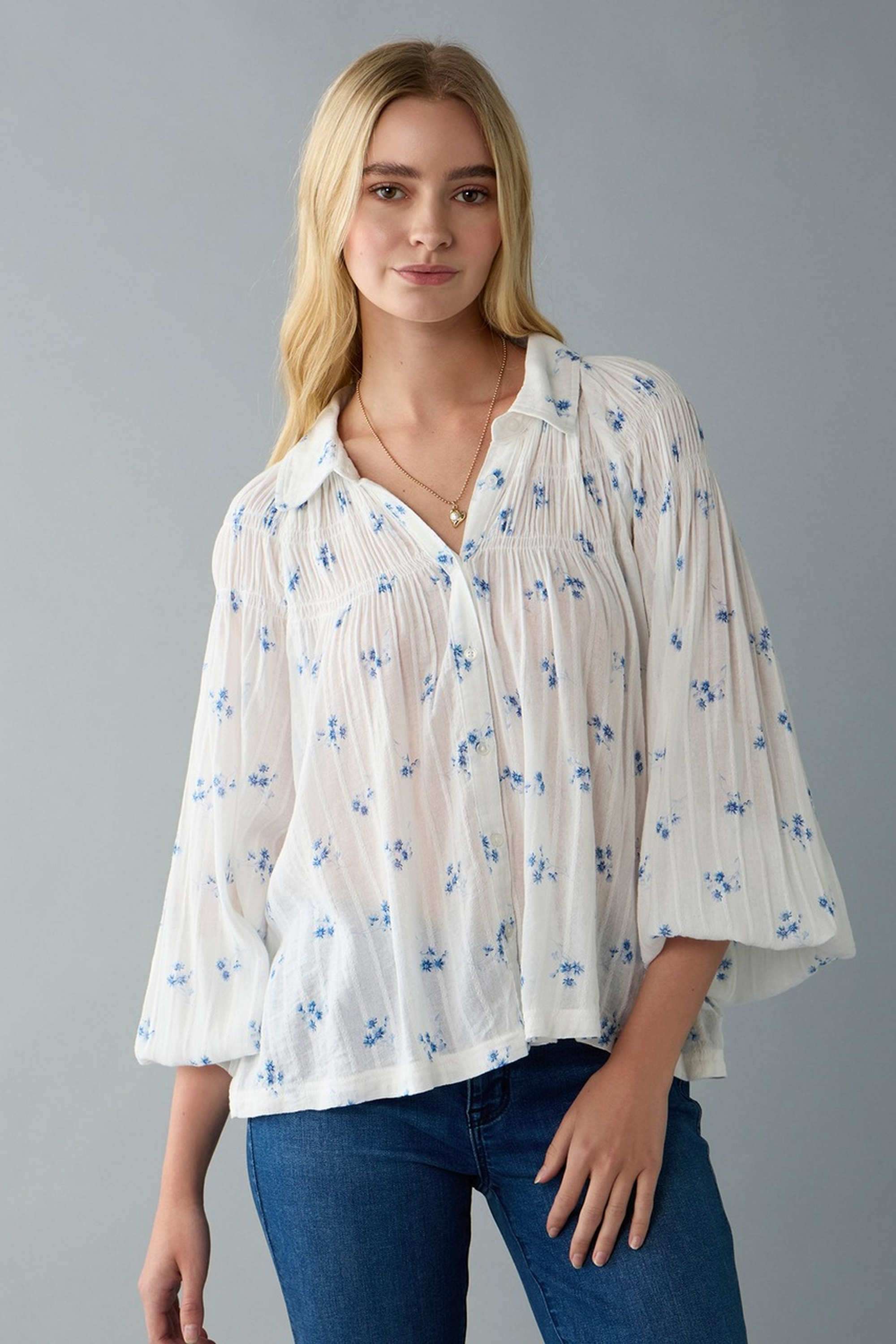 Solid-Collared-Blended-Fabric-Women-s-Casual-Shirt