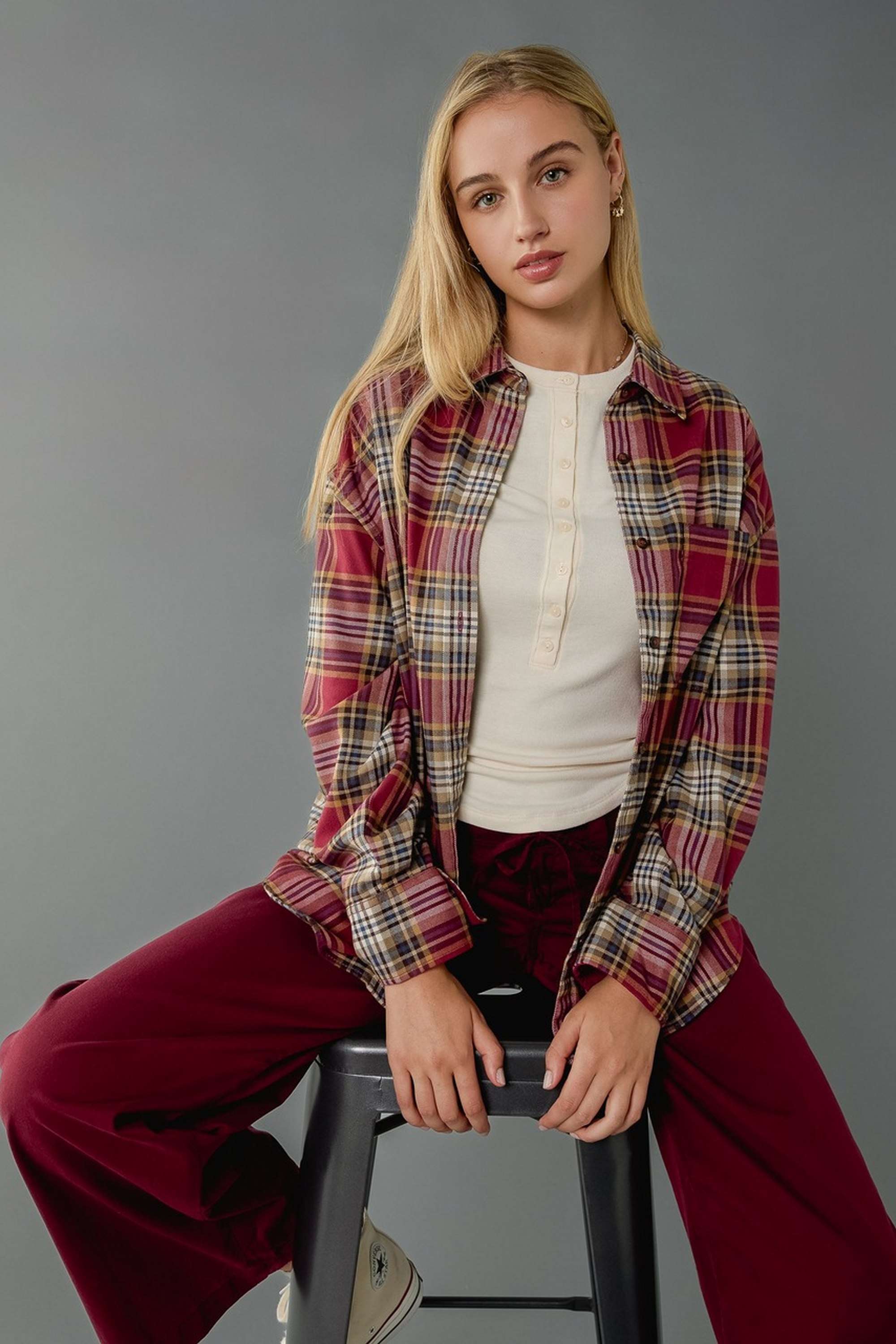 american eagle Checks Collared Blended Fabric Women Casual Wear Shirt-picture-40
