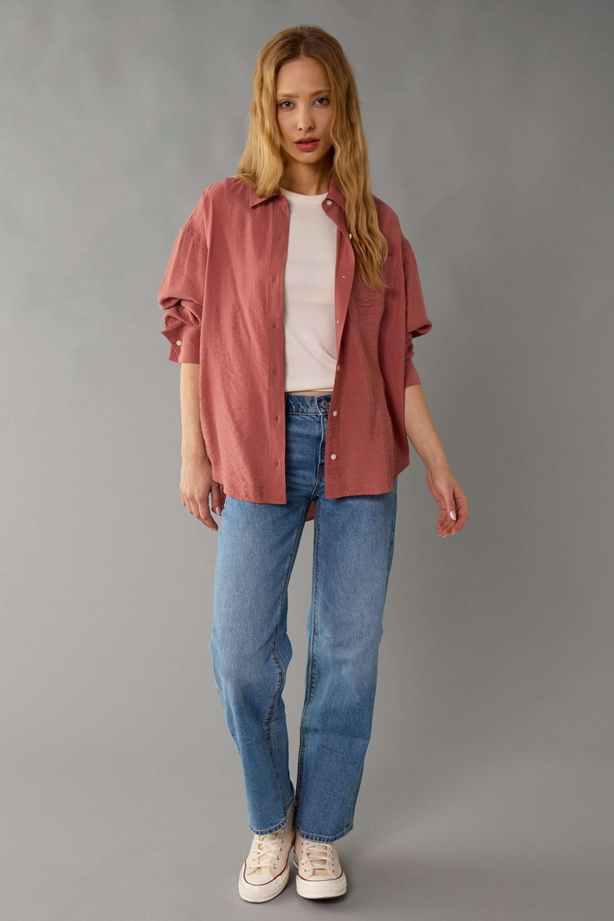 Solid-Blended-Fabric-Women-s-Shirt