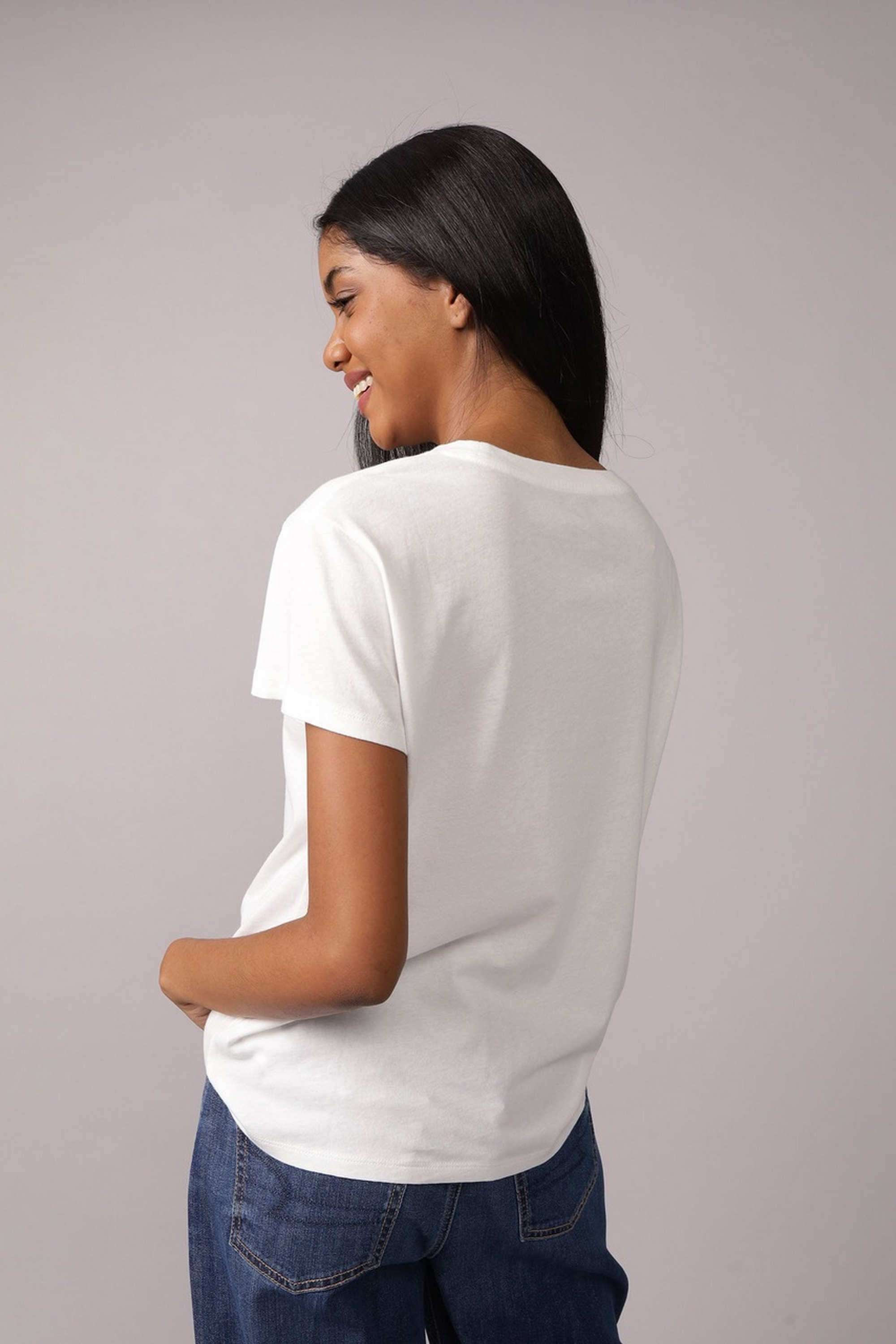 Solid-Blended-Fabric-Round-Neck-Women-s-T-Shirt