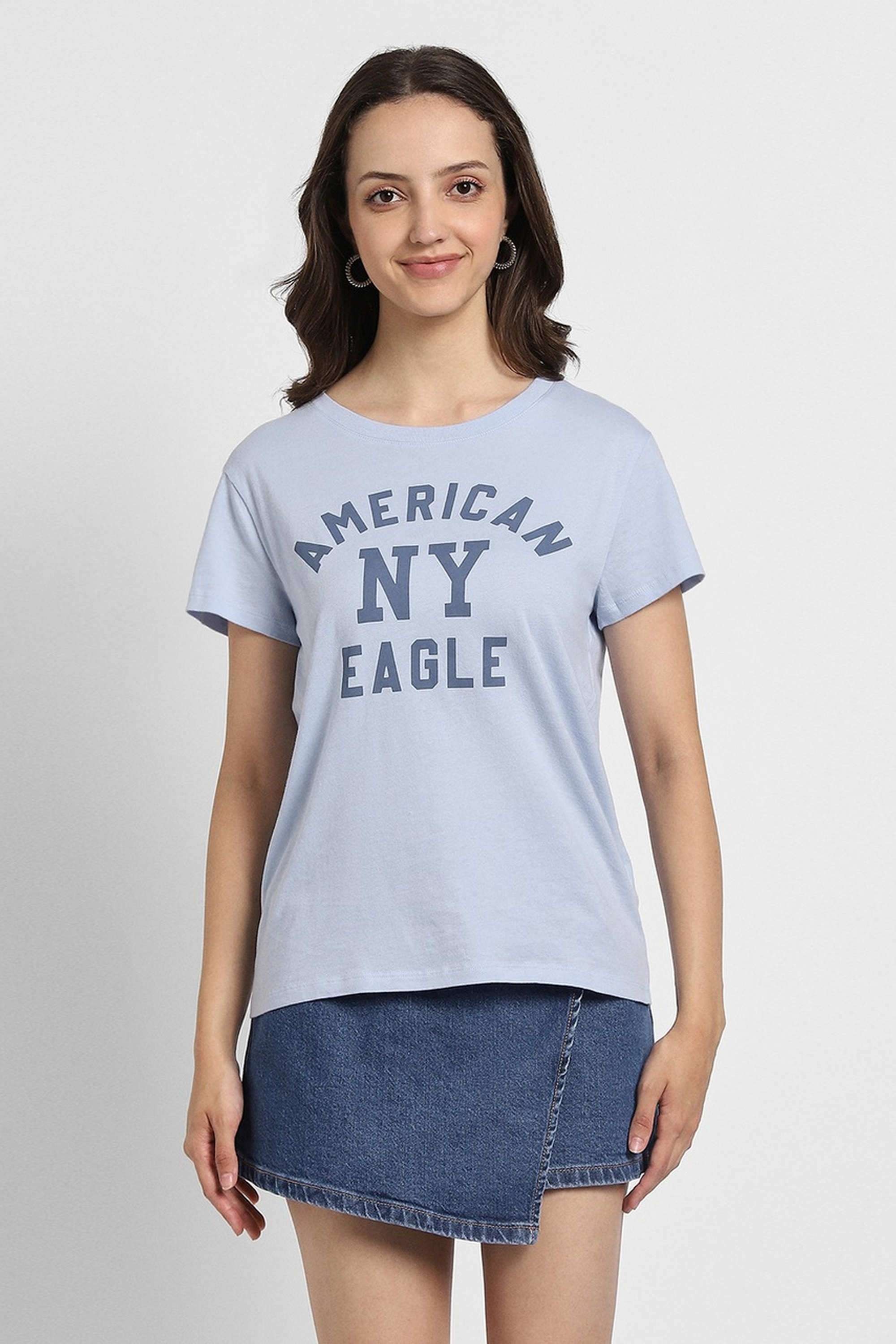 Solid-Blended-Fabric-Round-Neck-Women-s-T-Shirt