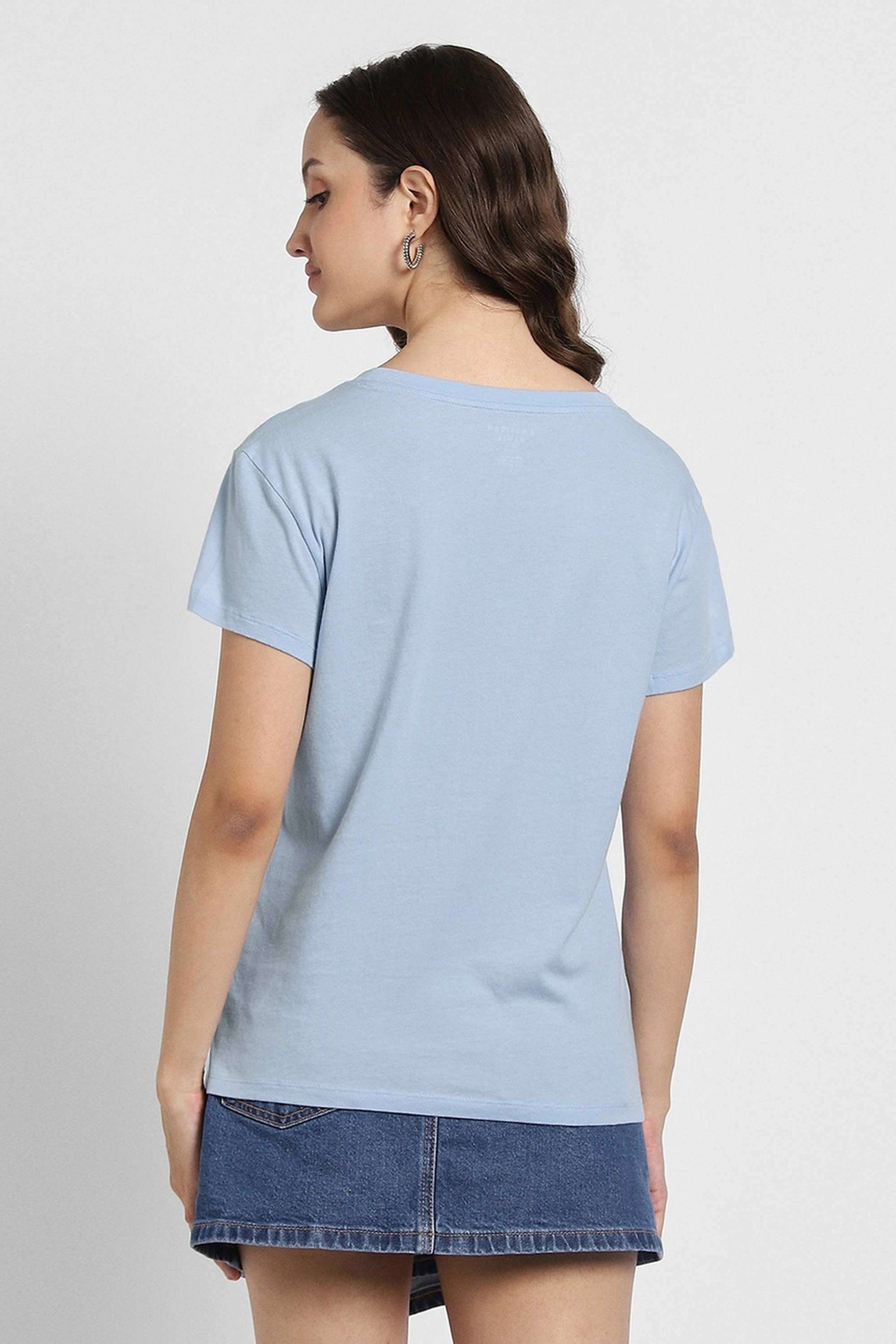 Solid-Blended-Fabric-Round-Neck-Women-s-T-Shirt
