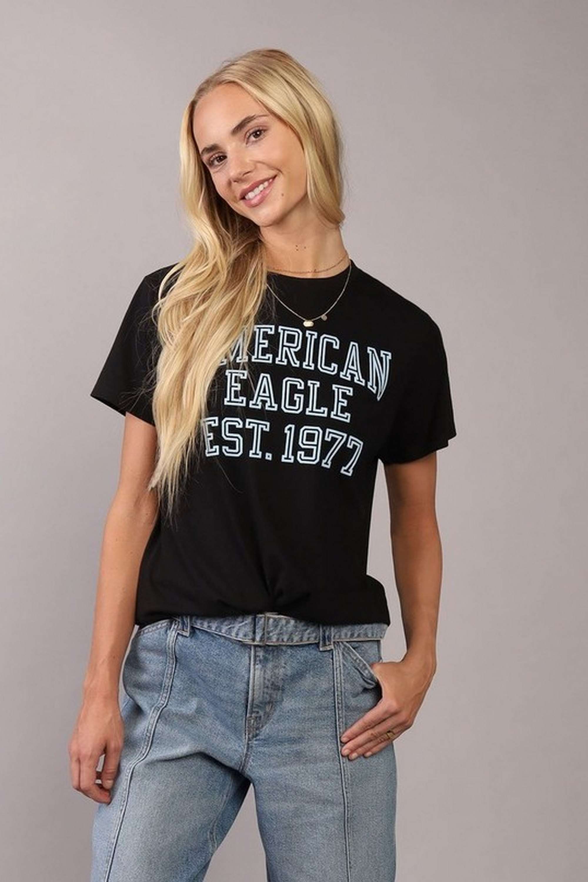 american eagle Typographic Blended Fabric Round Neck Women T-Shirt-picture-39
