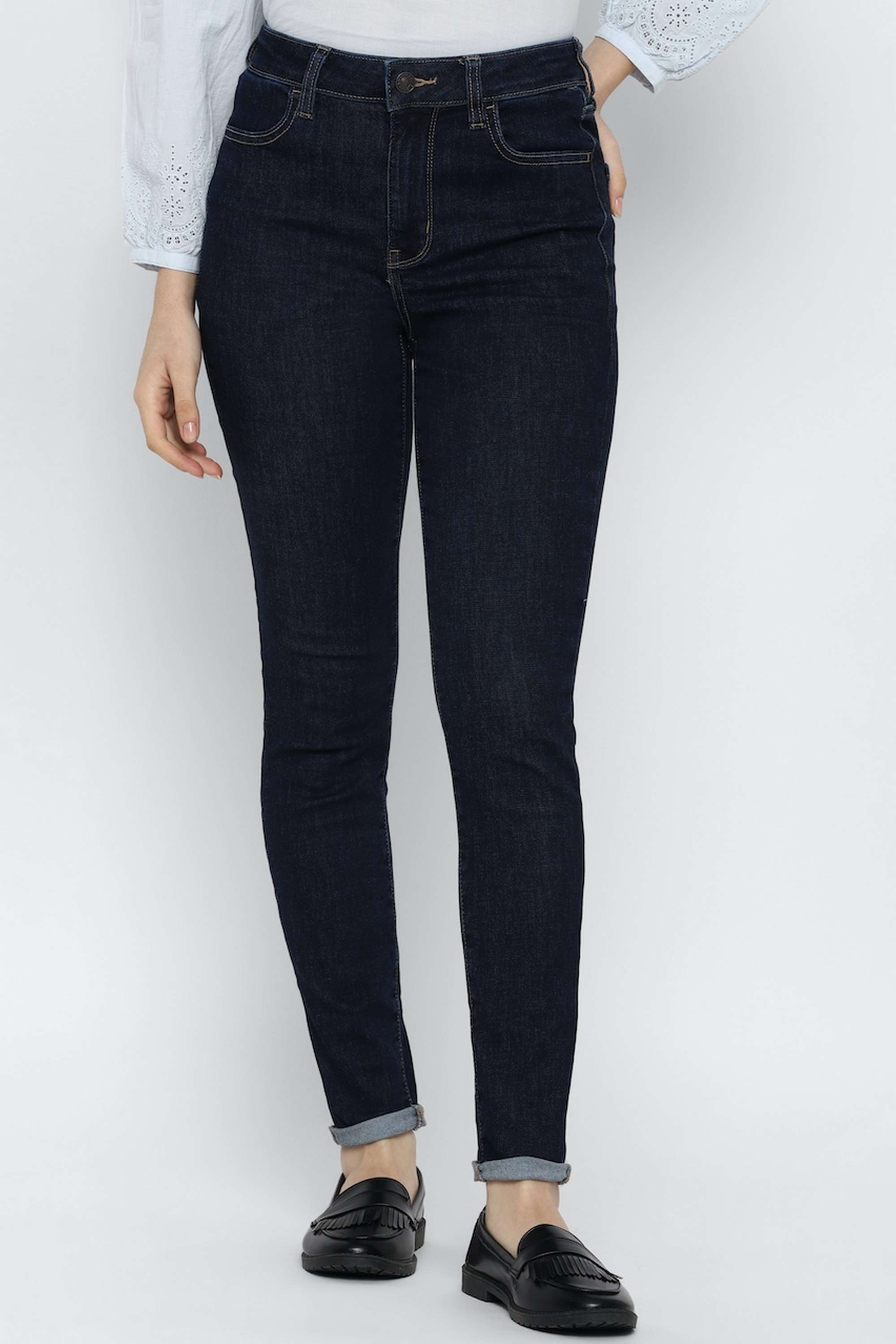 High-Rise-Blended-Fabric-Slim-Fit-Women-s-Jeans