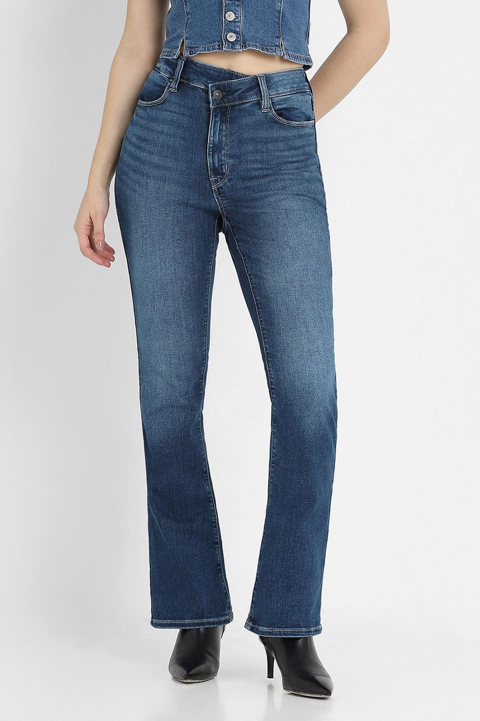 High-Rise-Blended-Fabric-Bootcut-Fit-Women-s-Jeans