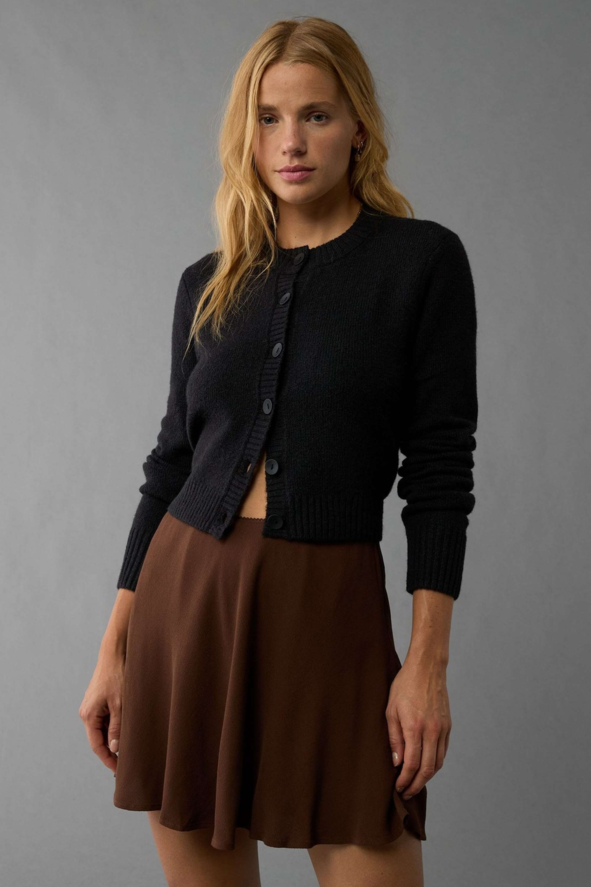 Solid-Blended-Fabric-Women-s-Cardigan