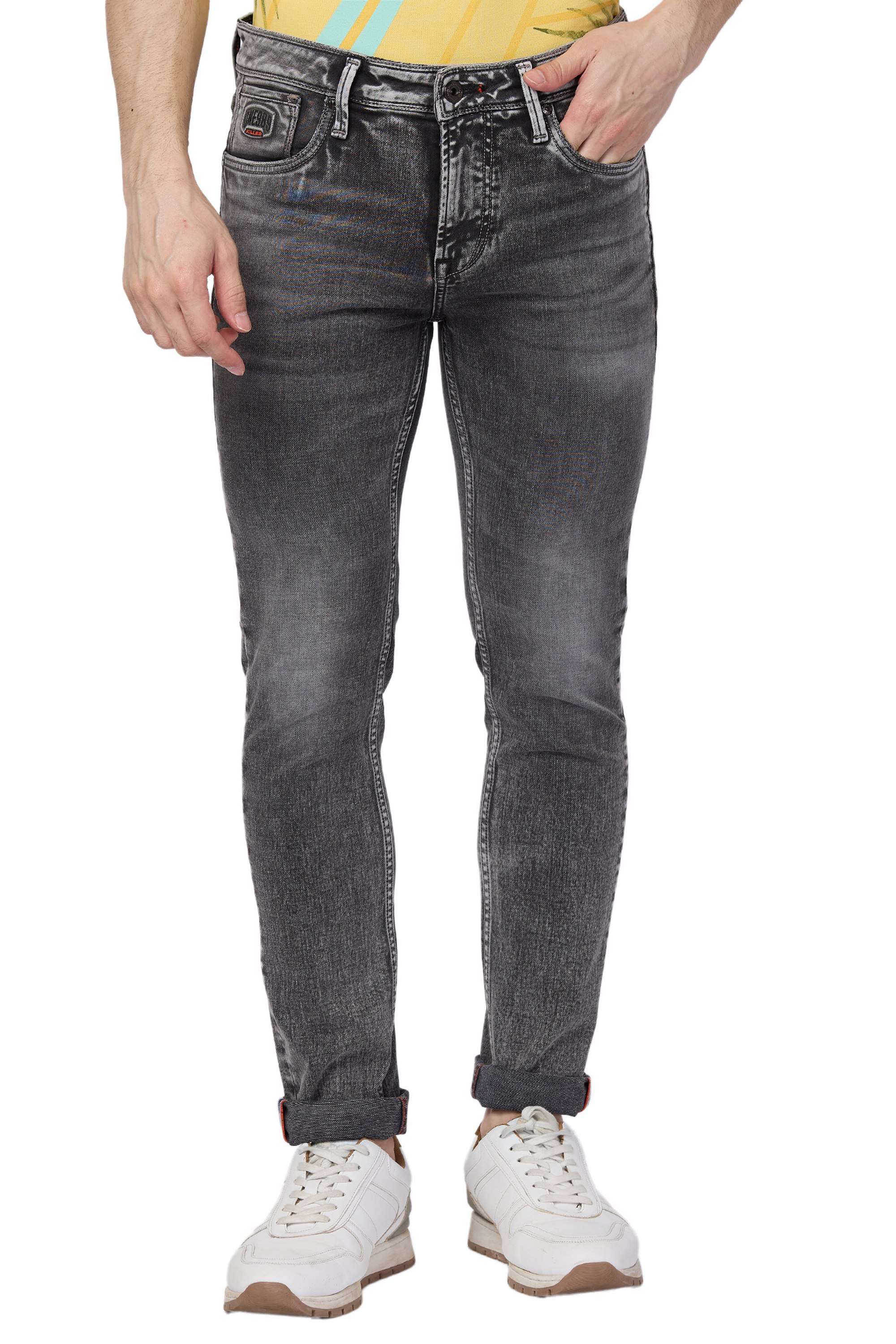 Light-Wash-Blended-Fabric-Tapered-Fit-Men-Jeans