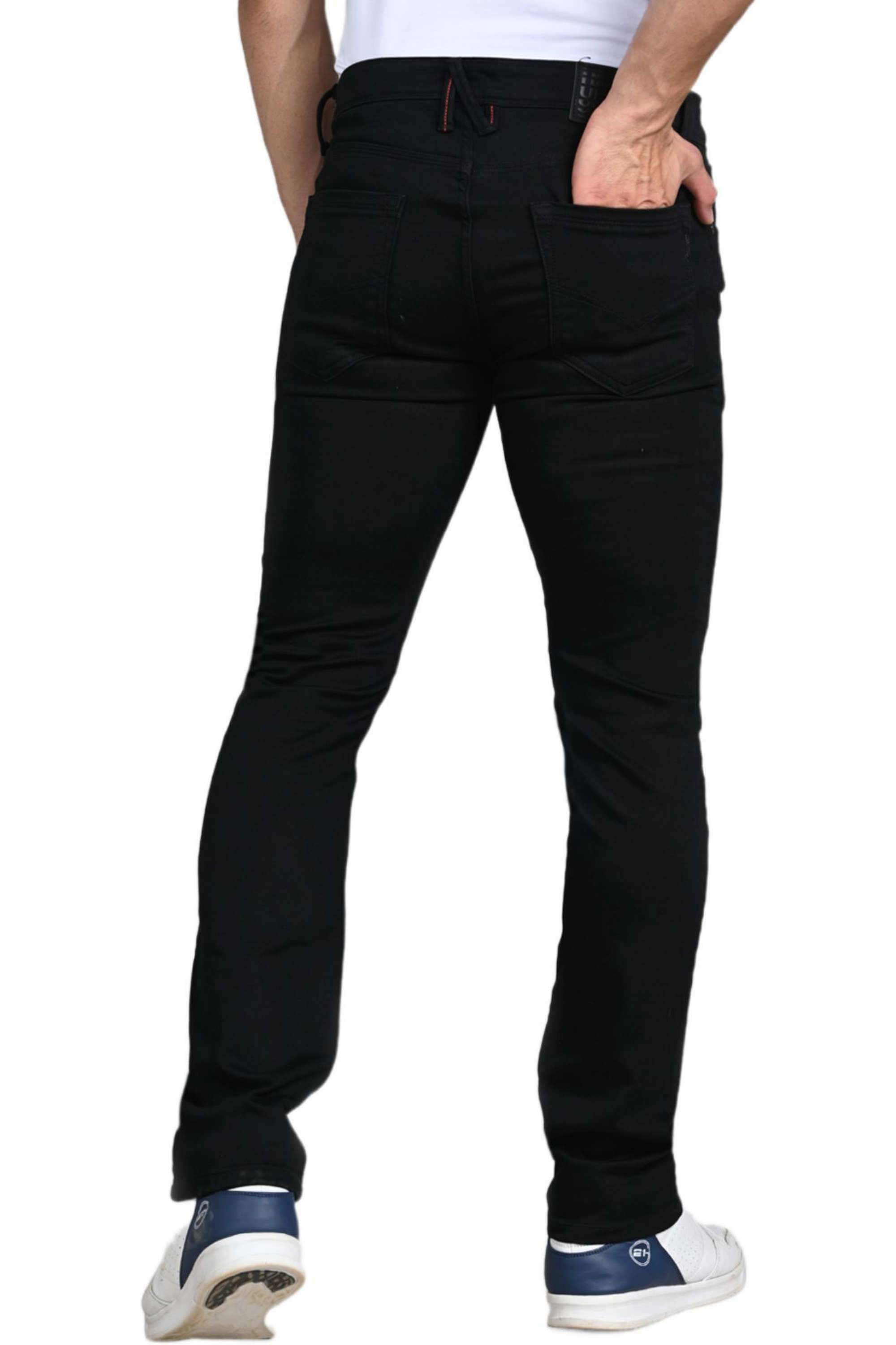 Solid-Cotton-Blend-Tapered-Fit-Men-s-Jeans