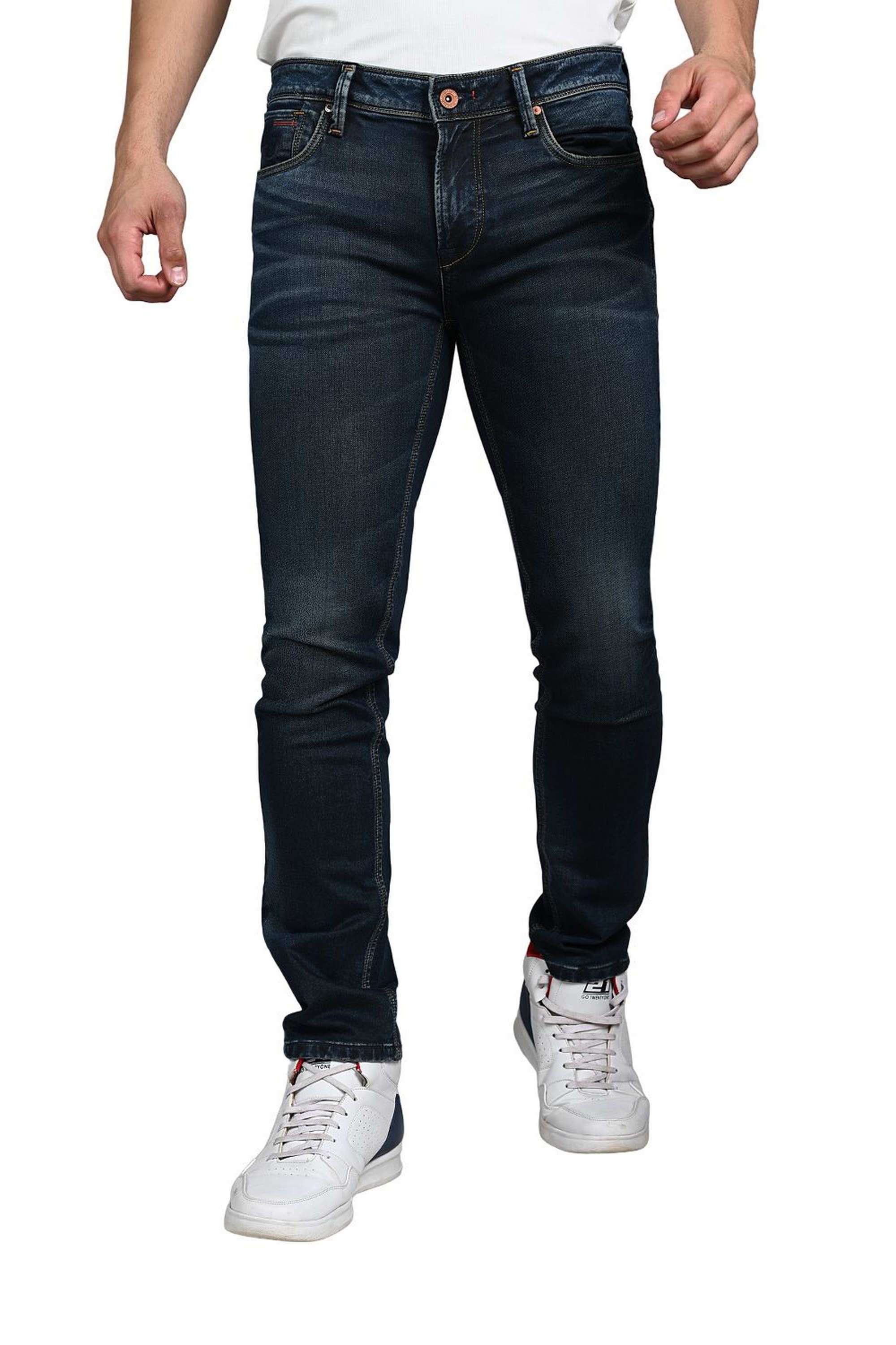 Solid-Cotton-Blend-Tapered-Fit-Men-s-Jeans