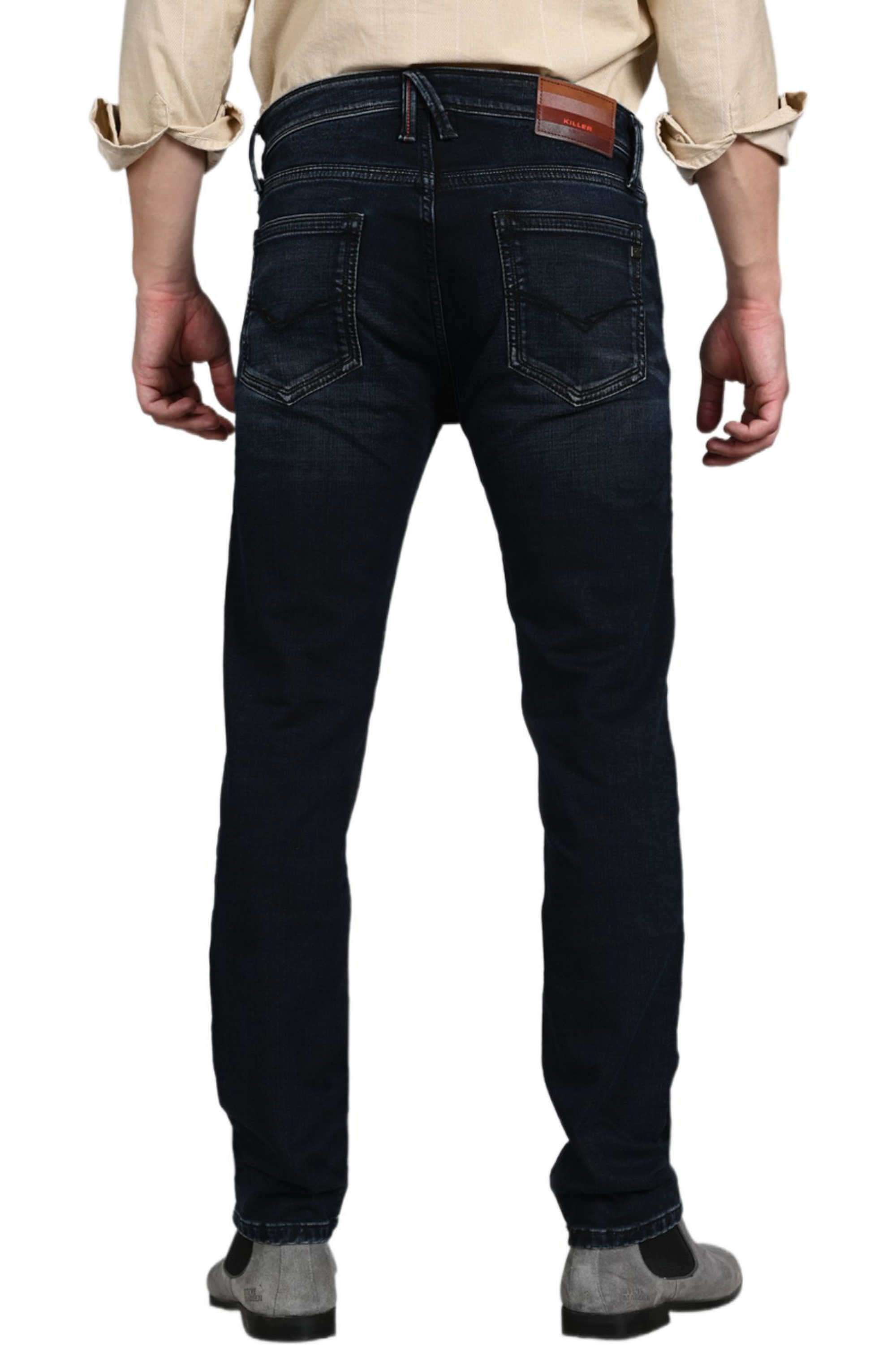 Solid-Polyester-Cotton-Tapered-Fit-Men-s-Jeans