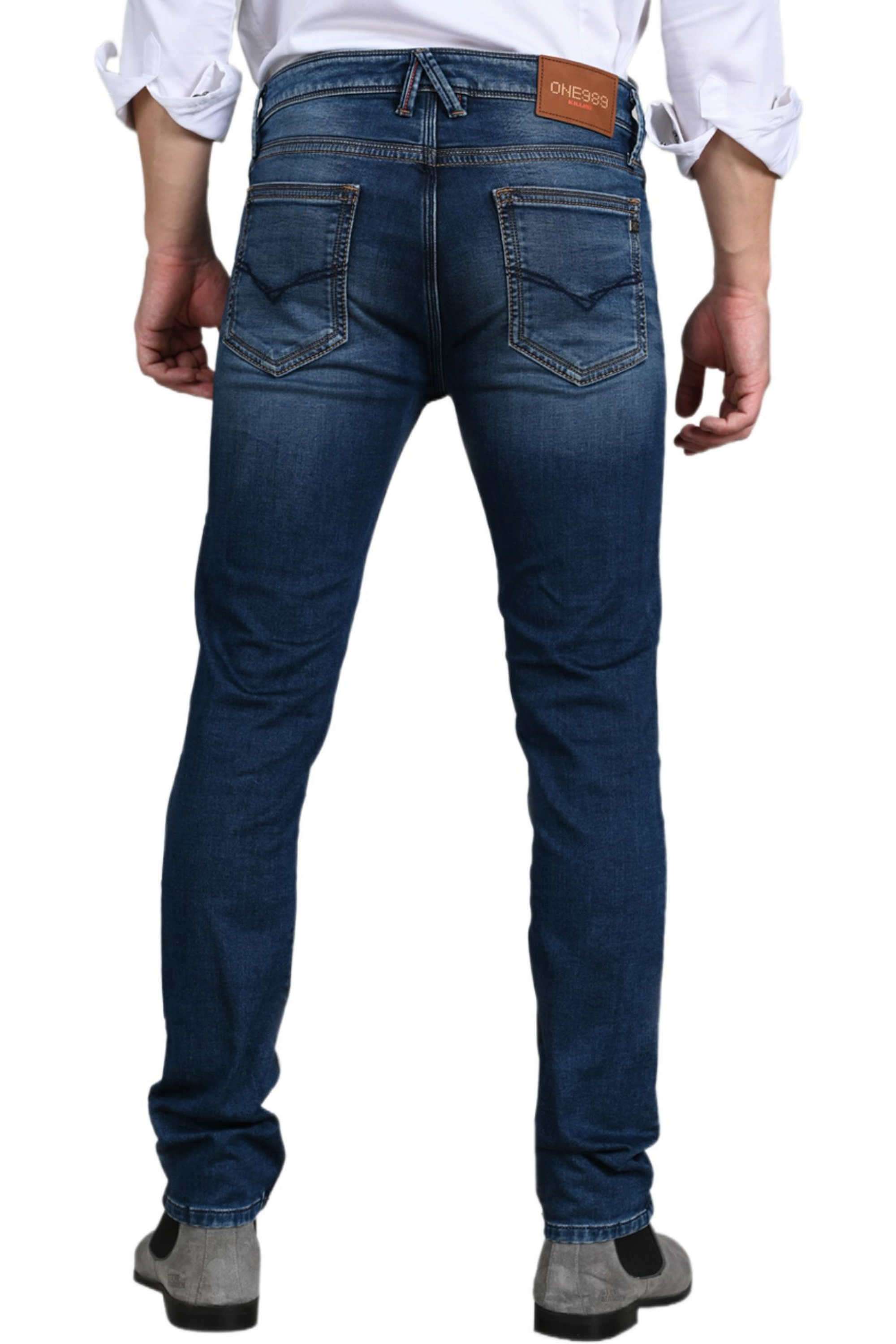 Solid-Cotton-Blend-Tapered-Fit-Men-s-Jeans