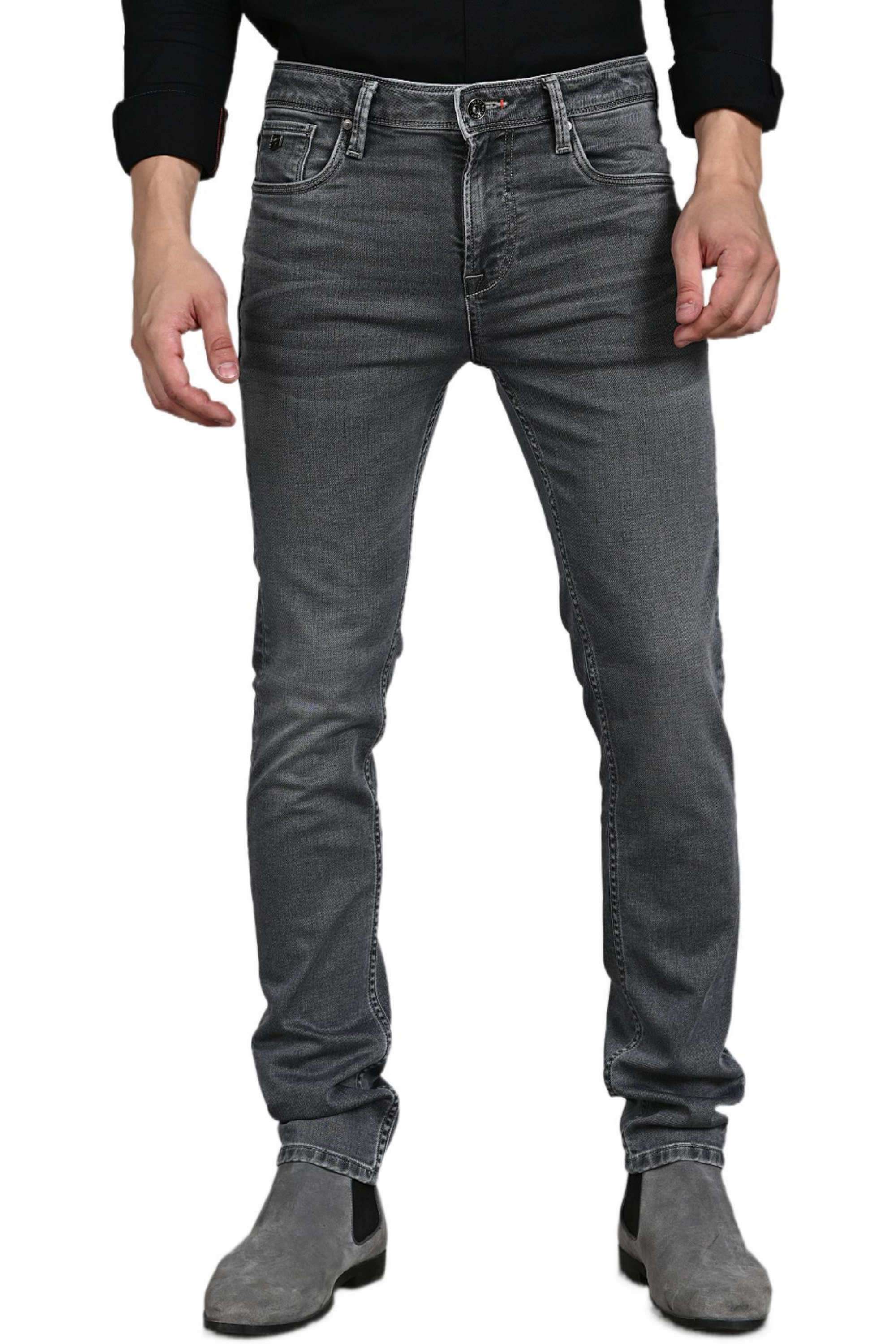 Solid-Cotton-Blend-Tapered-Fit-Men-s-Jeans