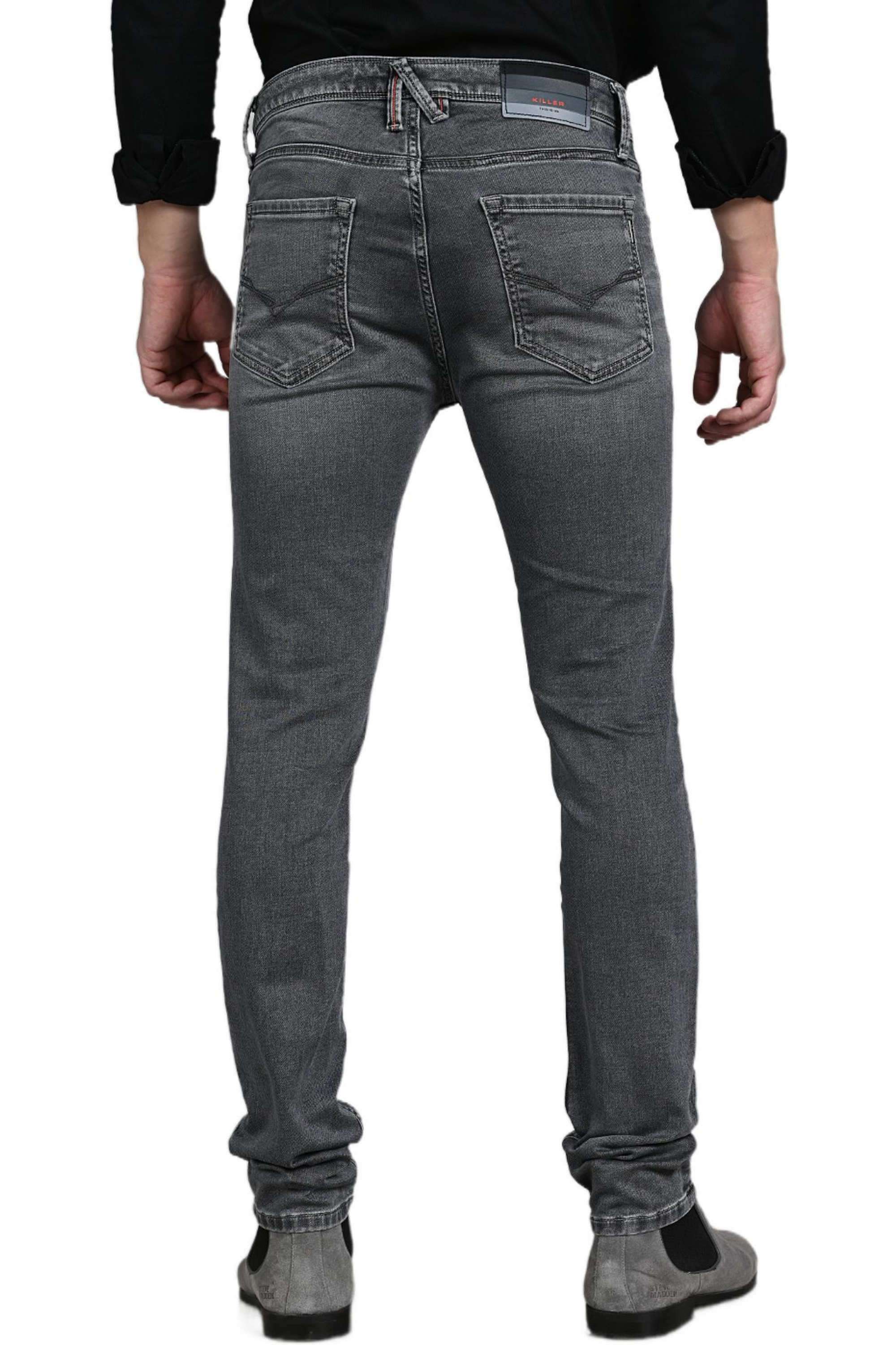 Solid-Cotton-Blend-Tapered-Fit-Men-s-Jeans