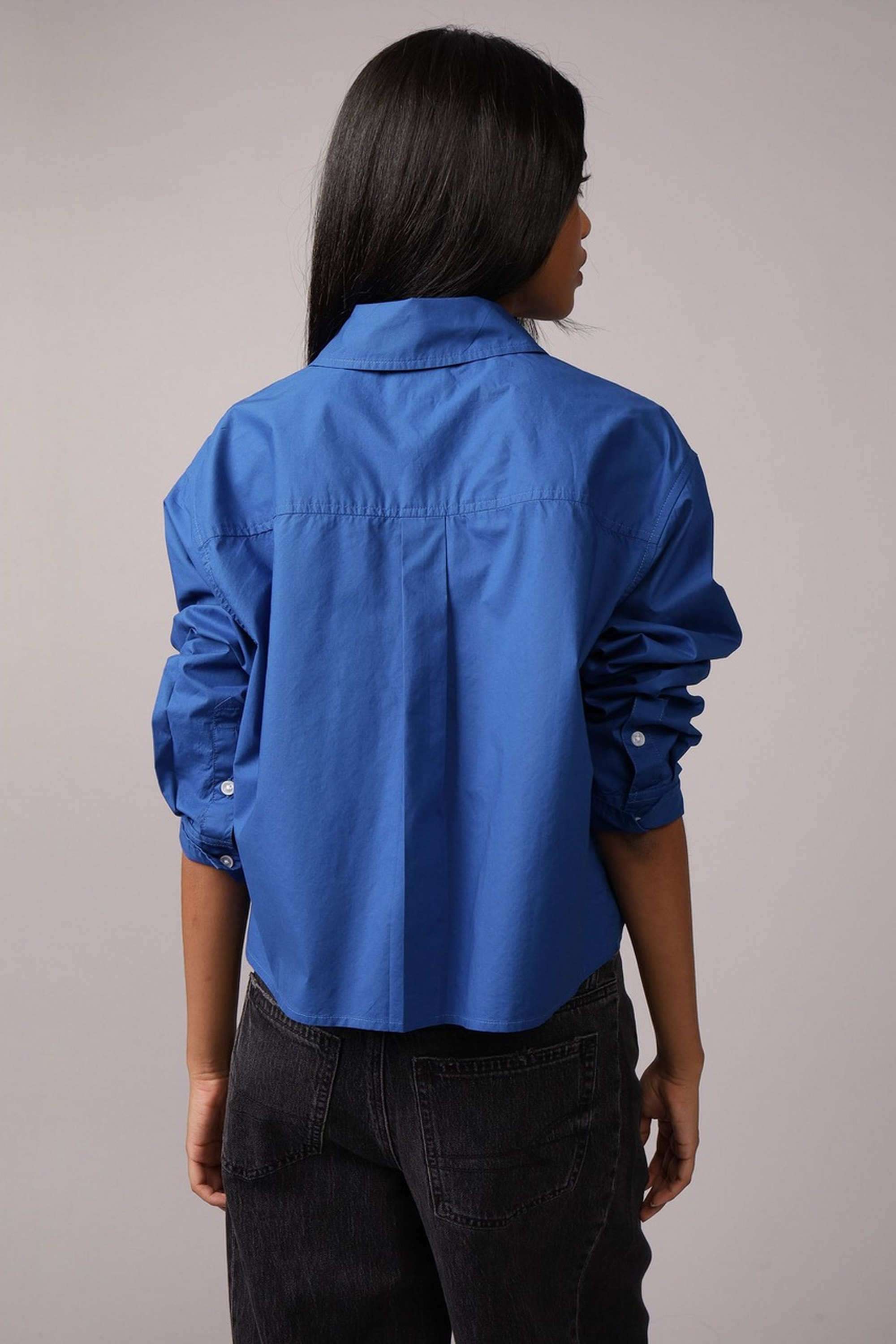 Solid-Collared-Blended-Fabric-Women-s-Casual-Shirt