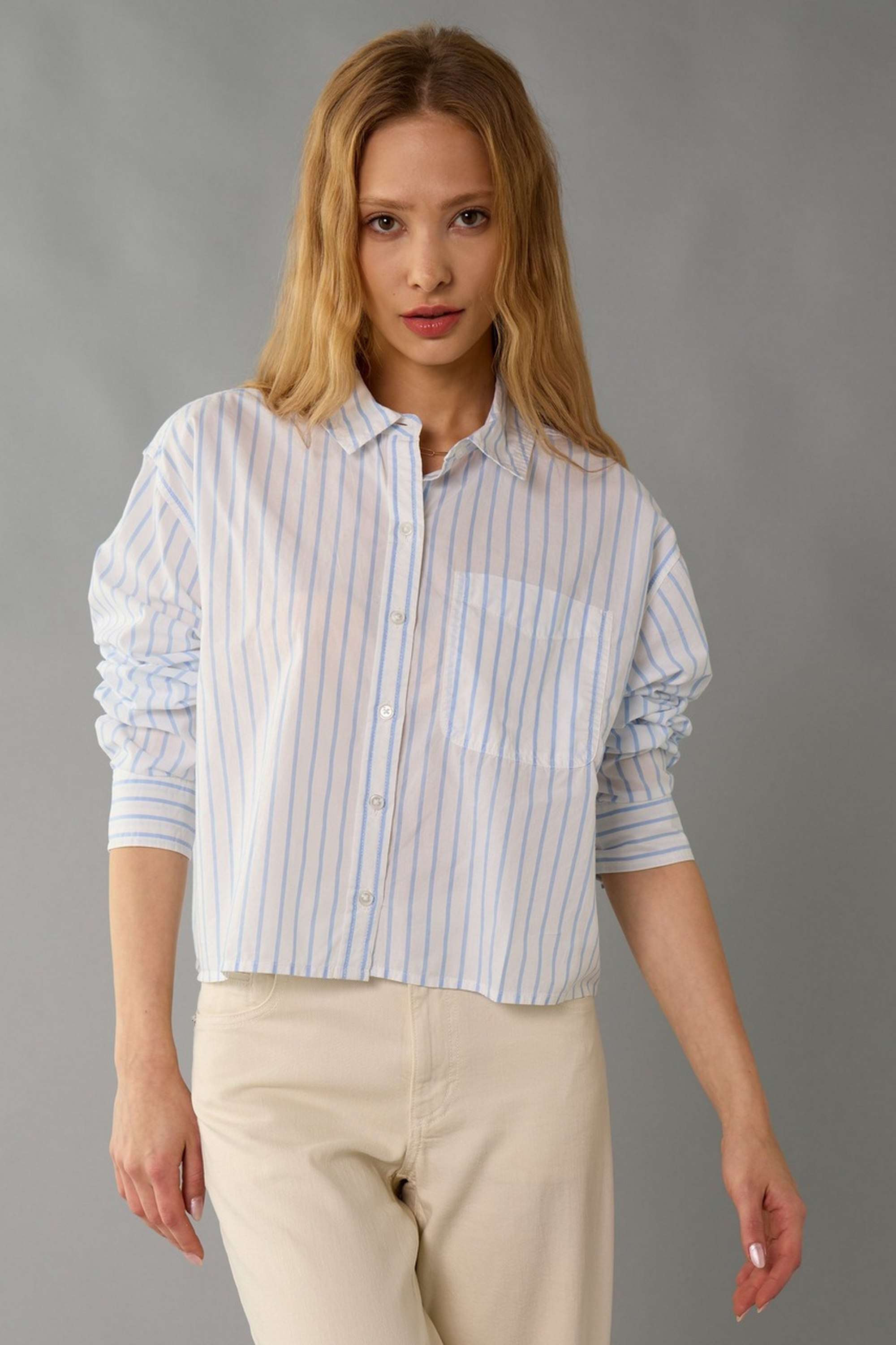 Solid-Blended-Fabric-Women-s-Shirt