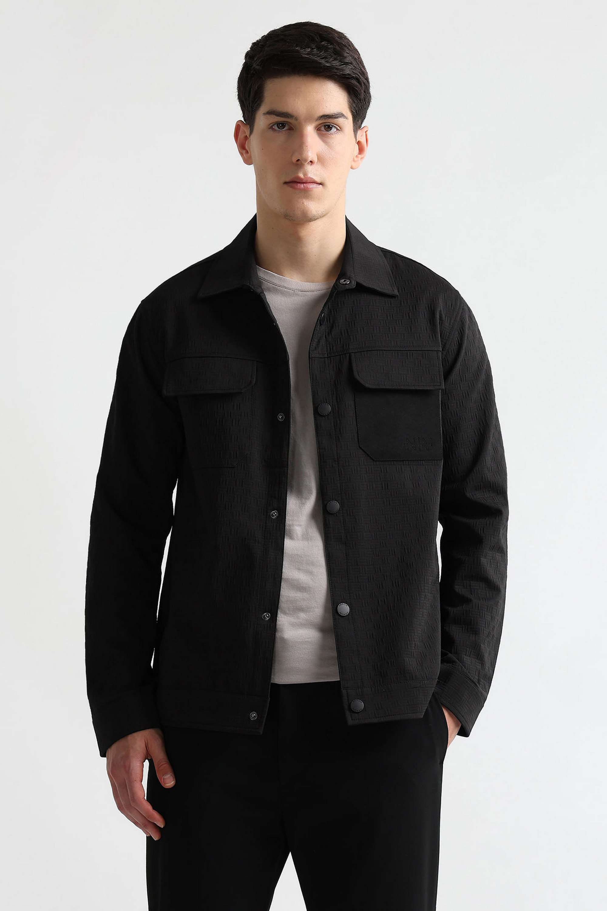 Solid-Polyester-Blend-Regular-Fit-Men-s-Jacket