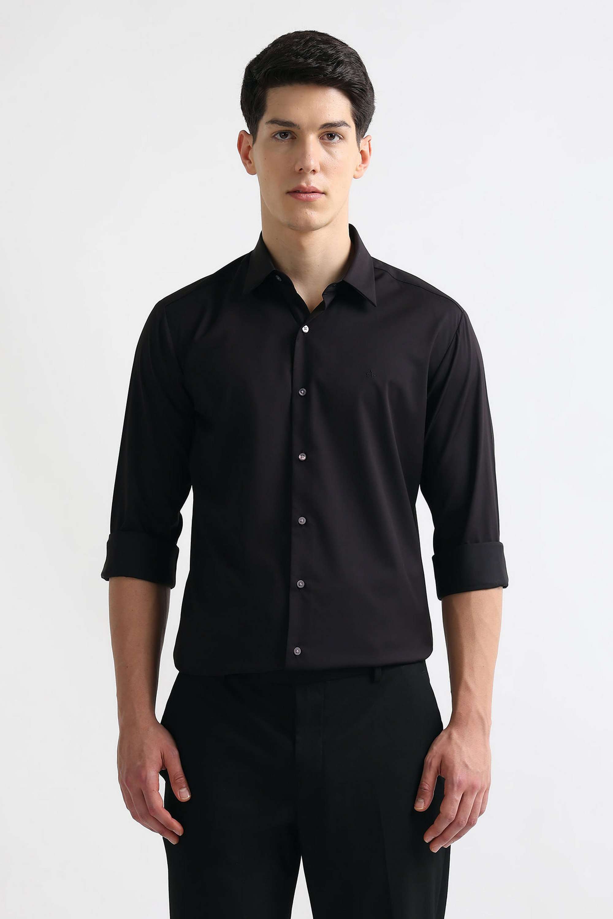 Solid-Polyester-Viscose-Slim-Fit-Men-s-Shirt