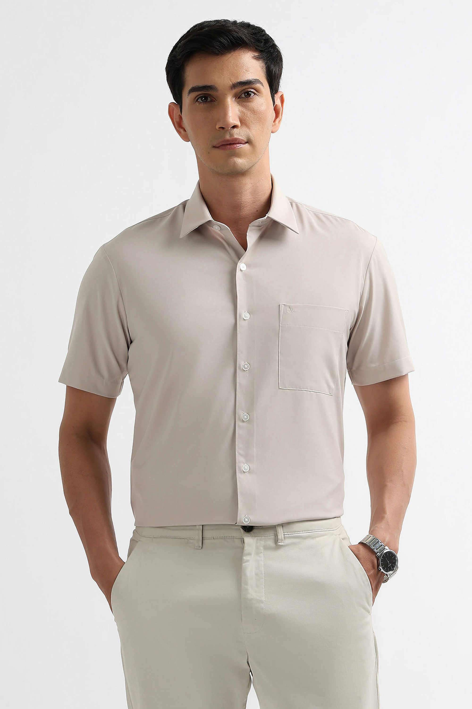 Solid-Polyester-Relaxed-Fit-Men-Formal-Wear-Shirt