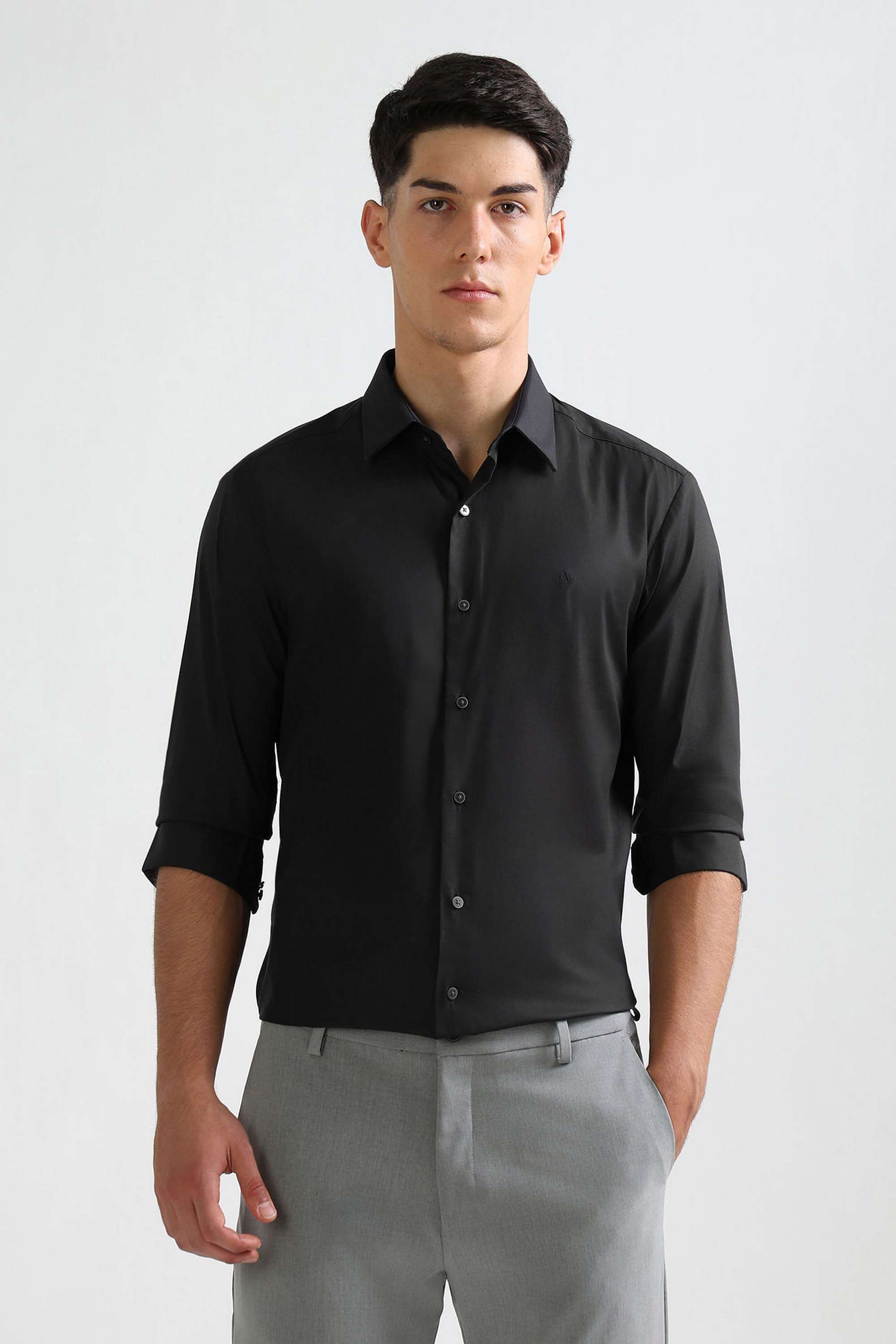 Solid-Blended-Fabric-Slim-Fit-Men-s-Formal-Wear-Shirt