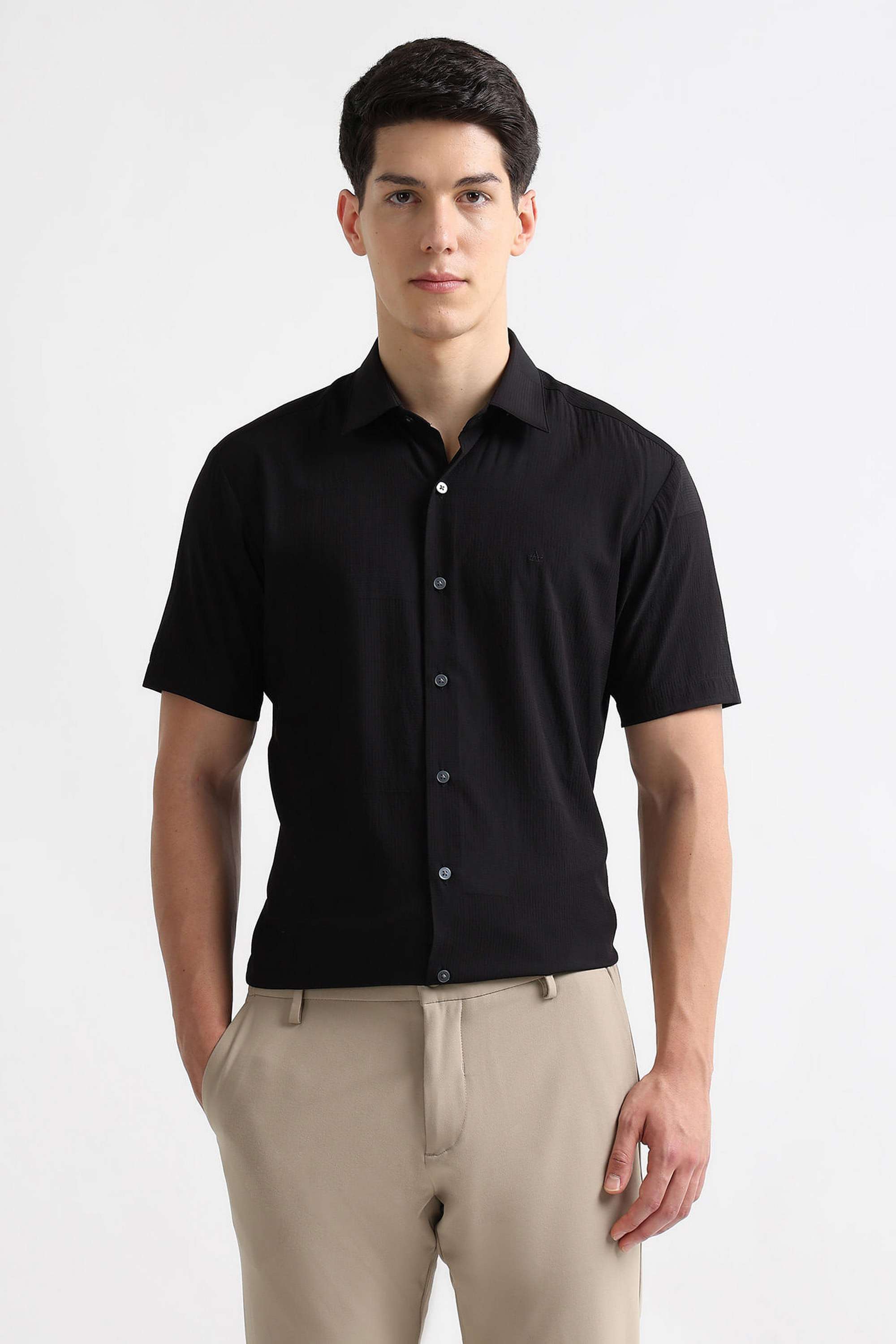 Solid-Polyester-Blend-Regular-Fit-Men-s-Shirt