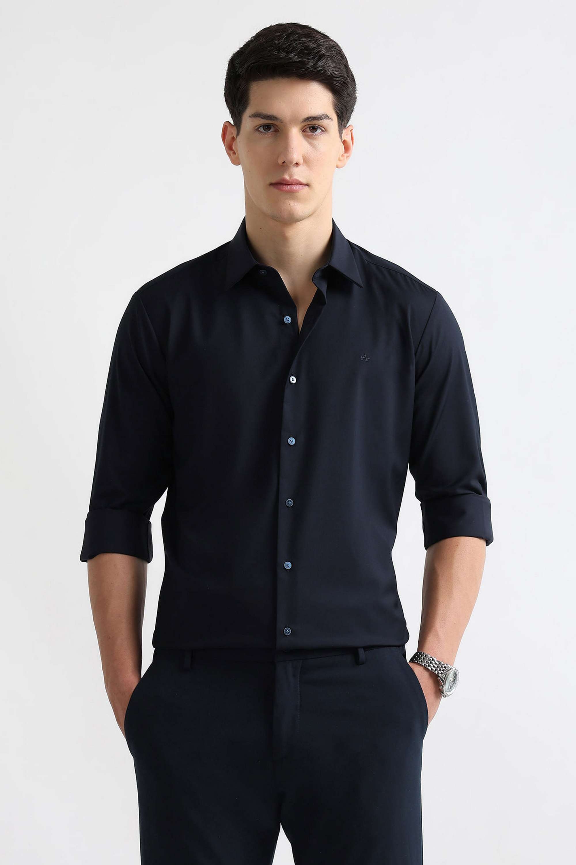 Solid-Polyester-Viscose-Slim-Fit-Men-s-Shirt