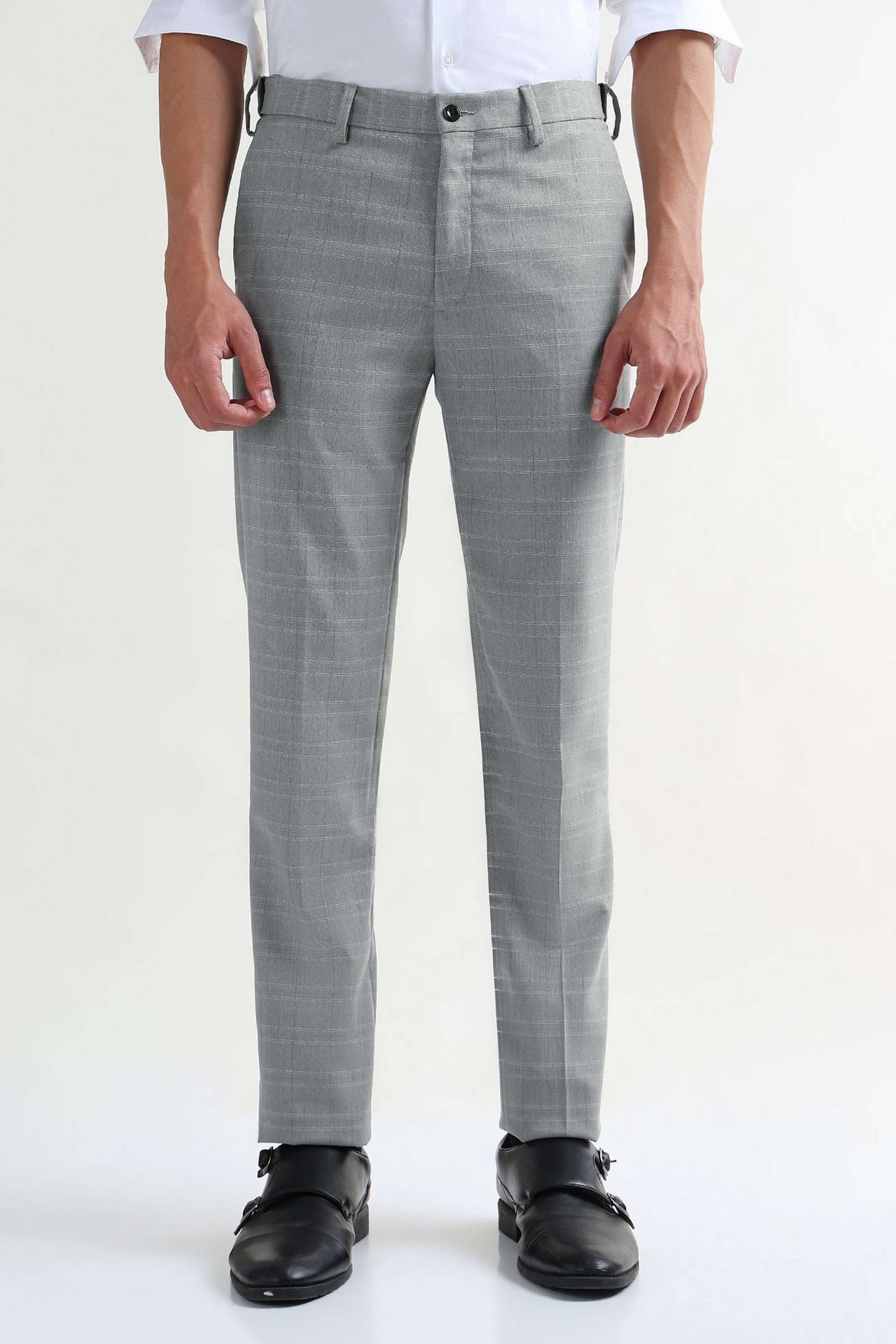 Checks-Blended-Fabric-Super-Slim-Fit-Men-s-Formal-Wear-Trousers