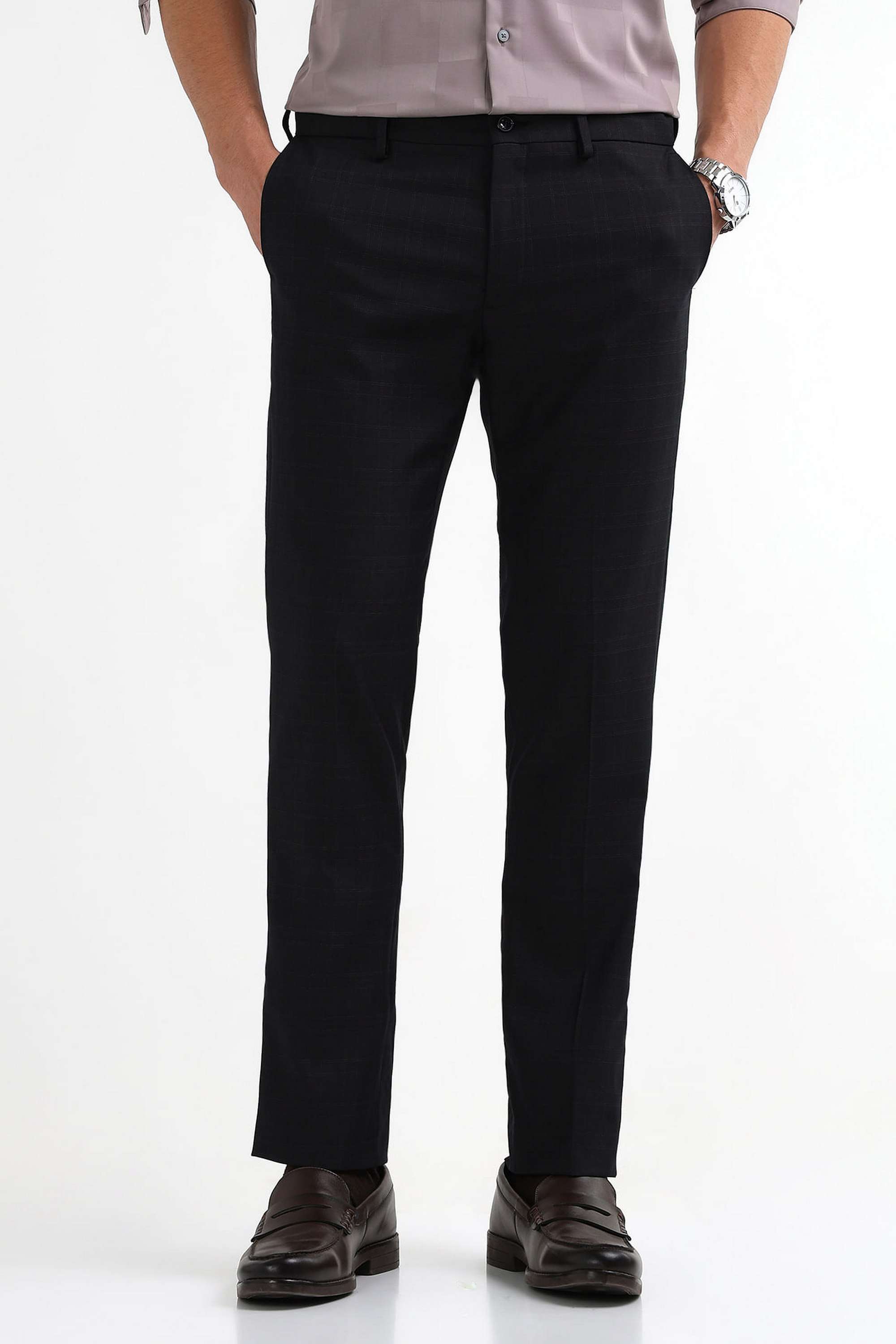Checks-Polyester-Viscose-Regular-Fit-Men-s-Formal-Trousers