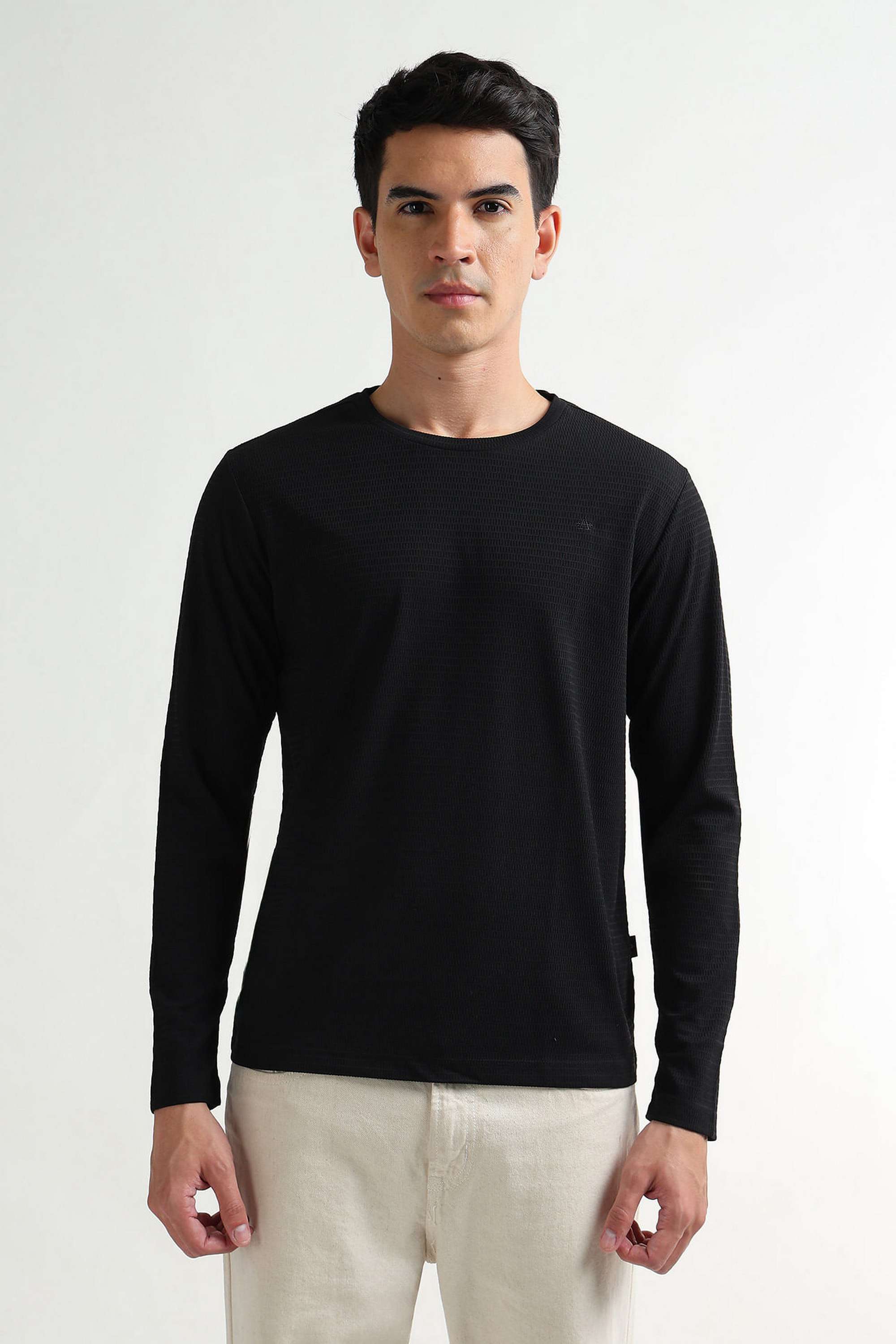 Textured-Cotton-Blend-Round-Neck-Men-s-T-Shirt