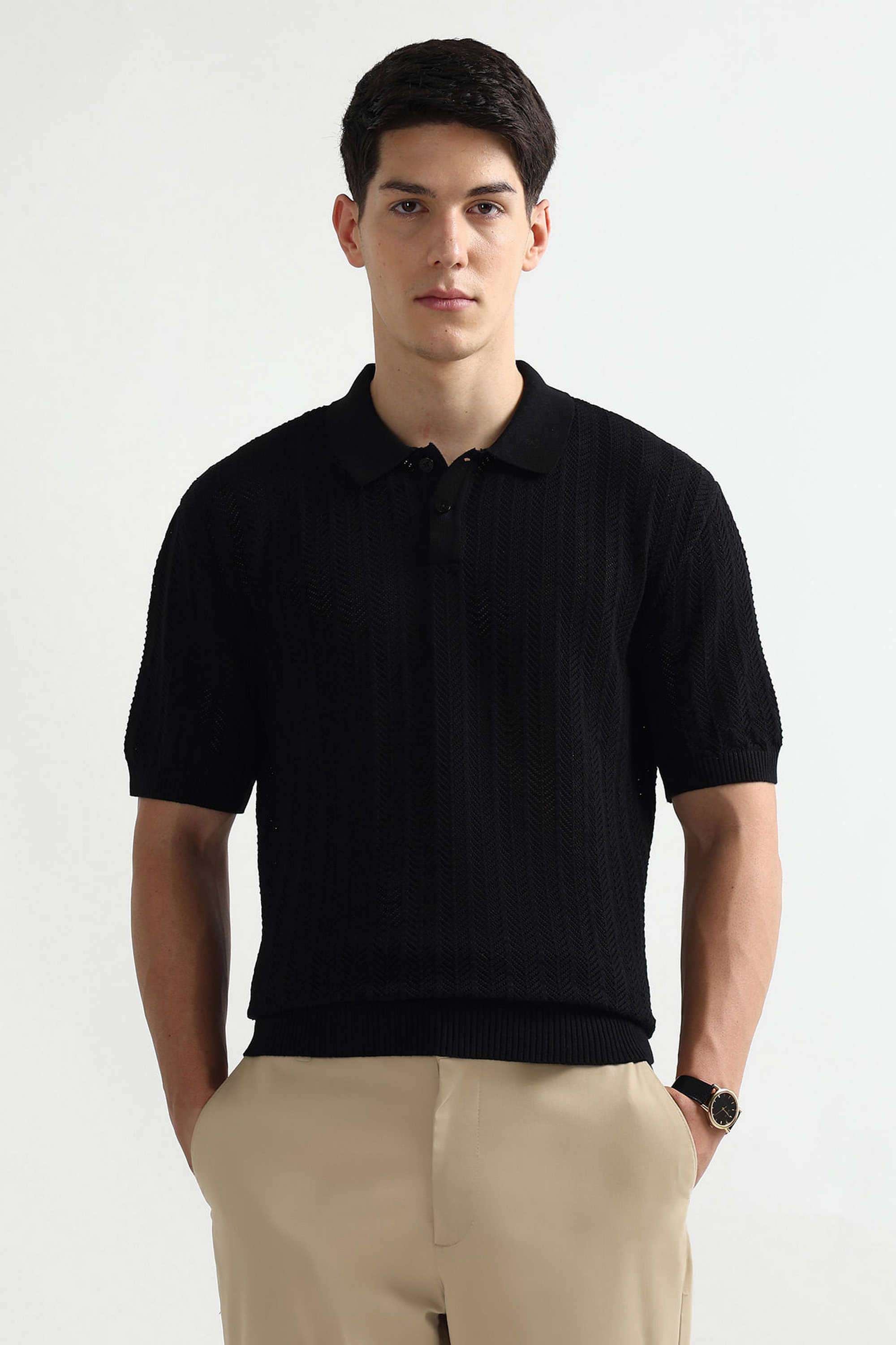 Solid-Cotton-Blend-Polo-Men-s-T-Shirt