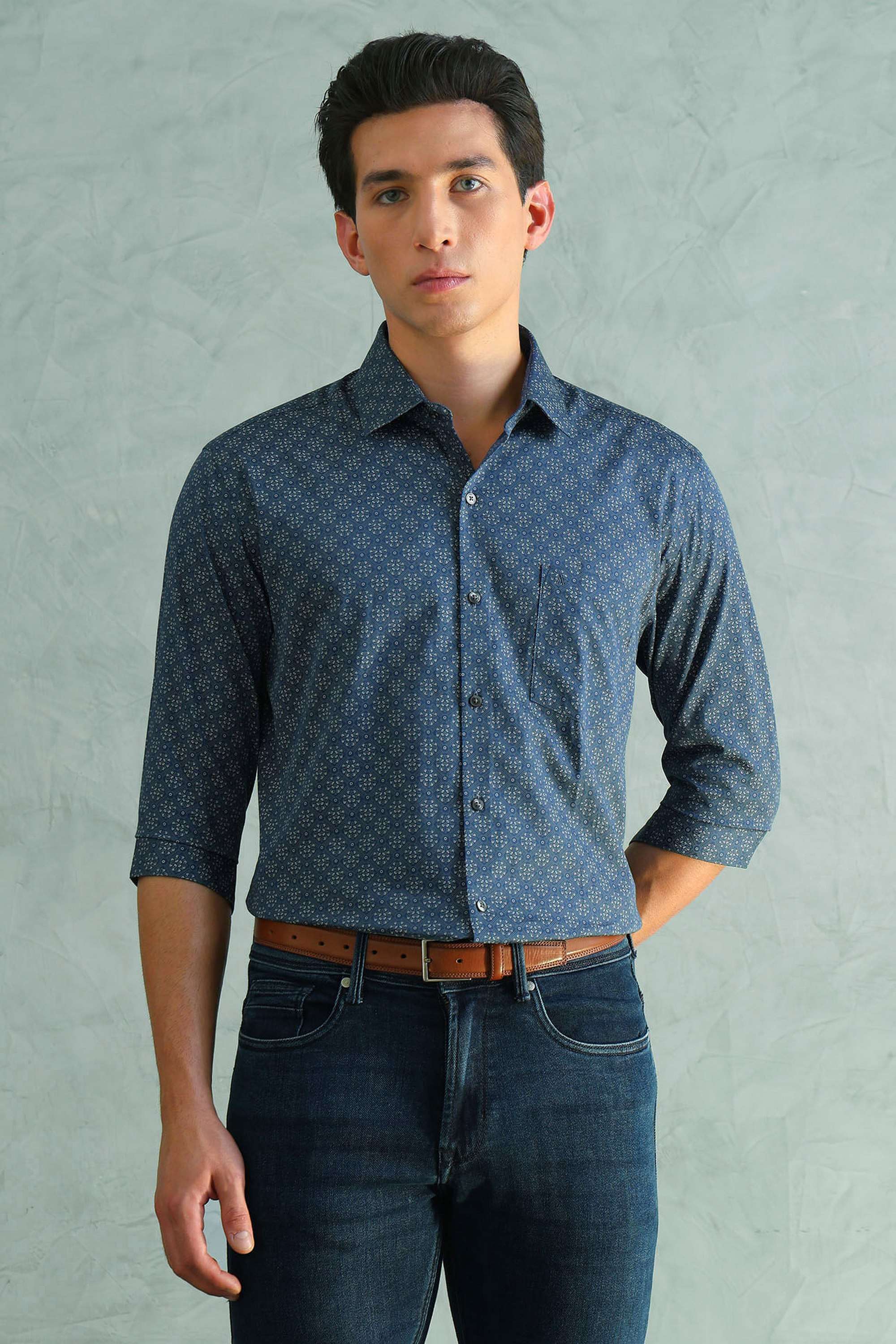 Printed-Cotton-Blend-Slim-Fit-Men-s-Formal-Wear-Shirt