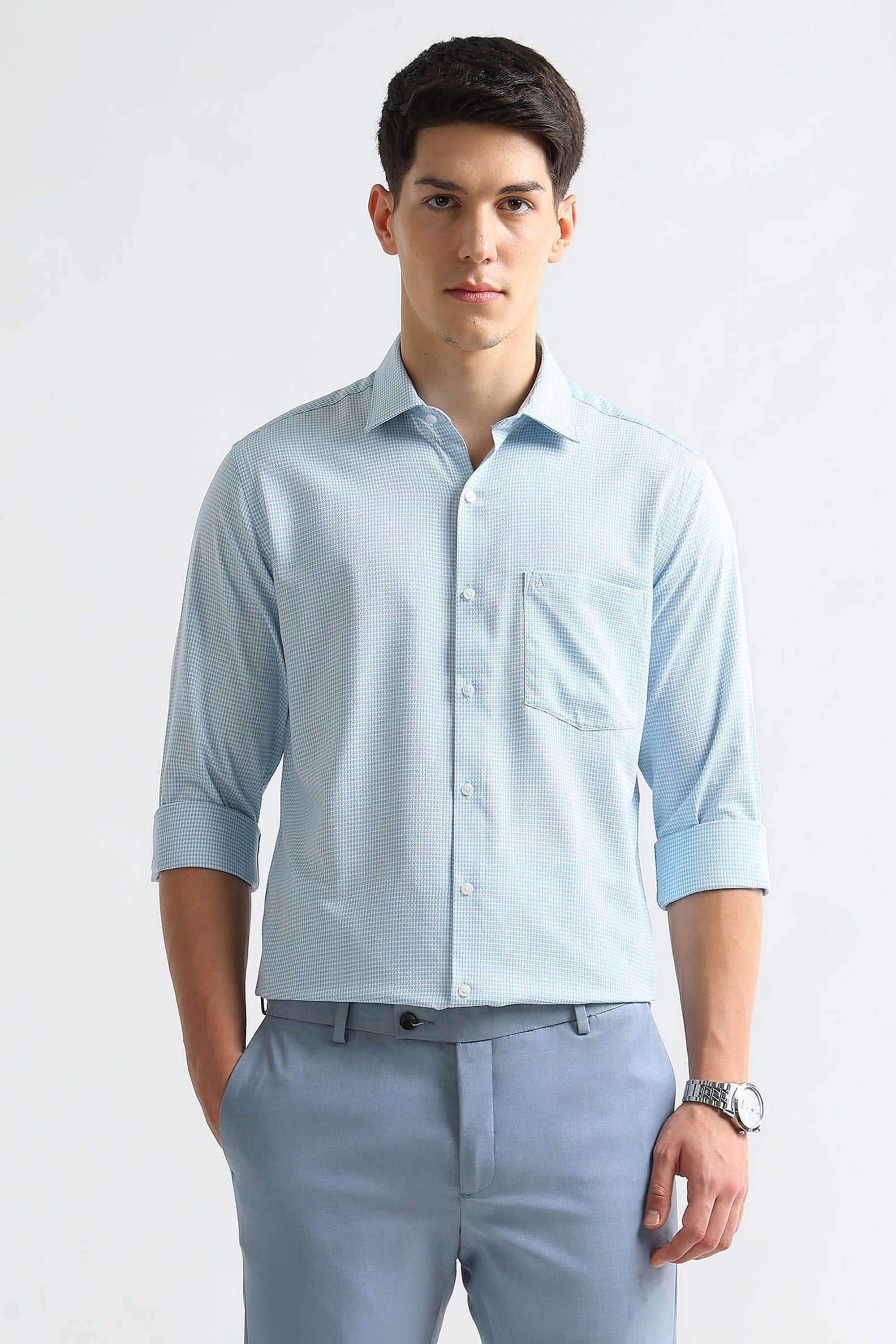 Solid-Polyester-Viscose-Regular-Fit-Men-s-Shirt