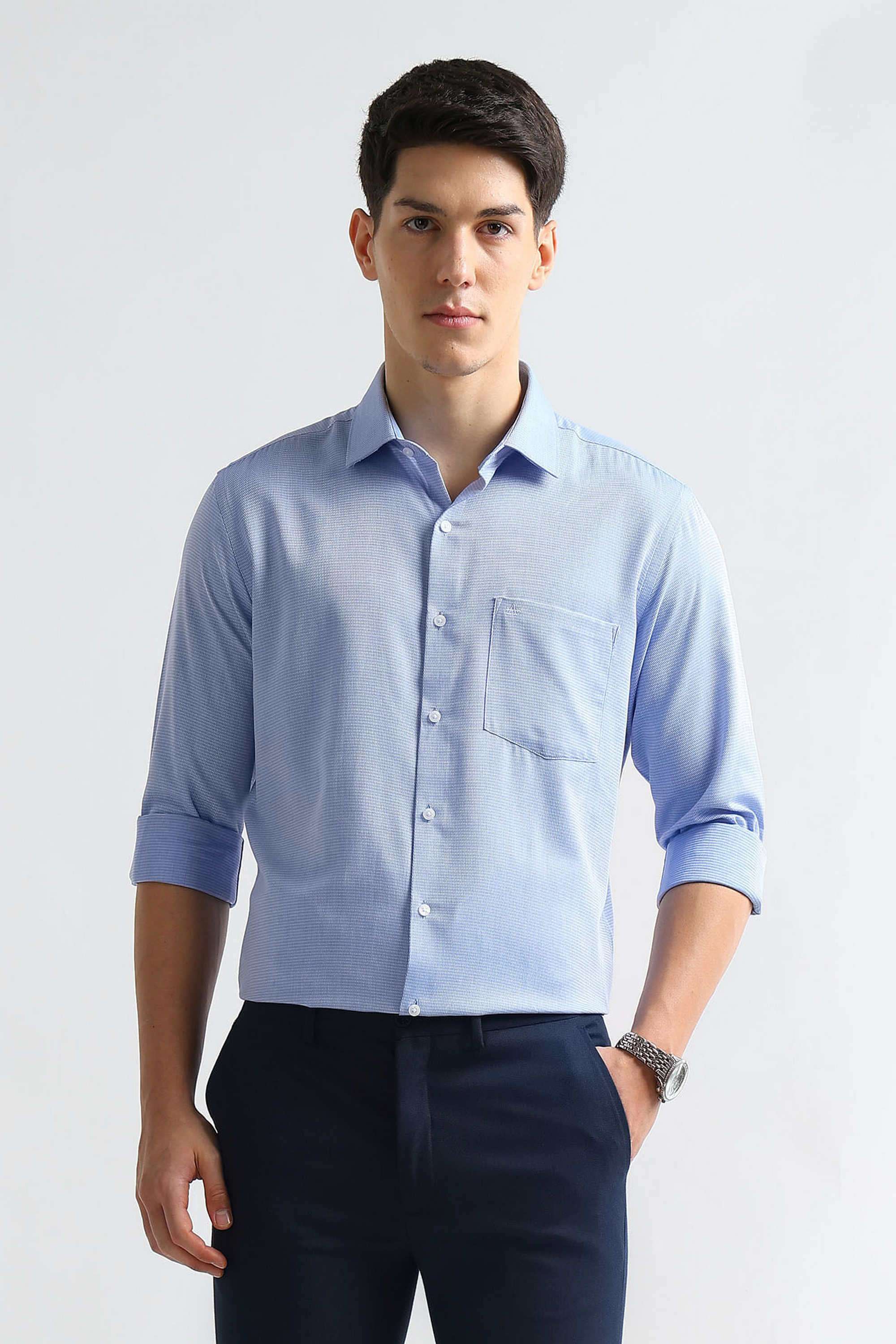 Solid-Polyester-Viscose-Regular-Fit-Men-s-Shirt