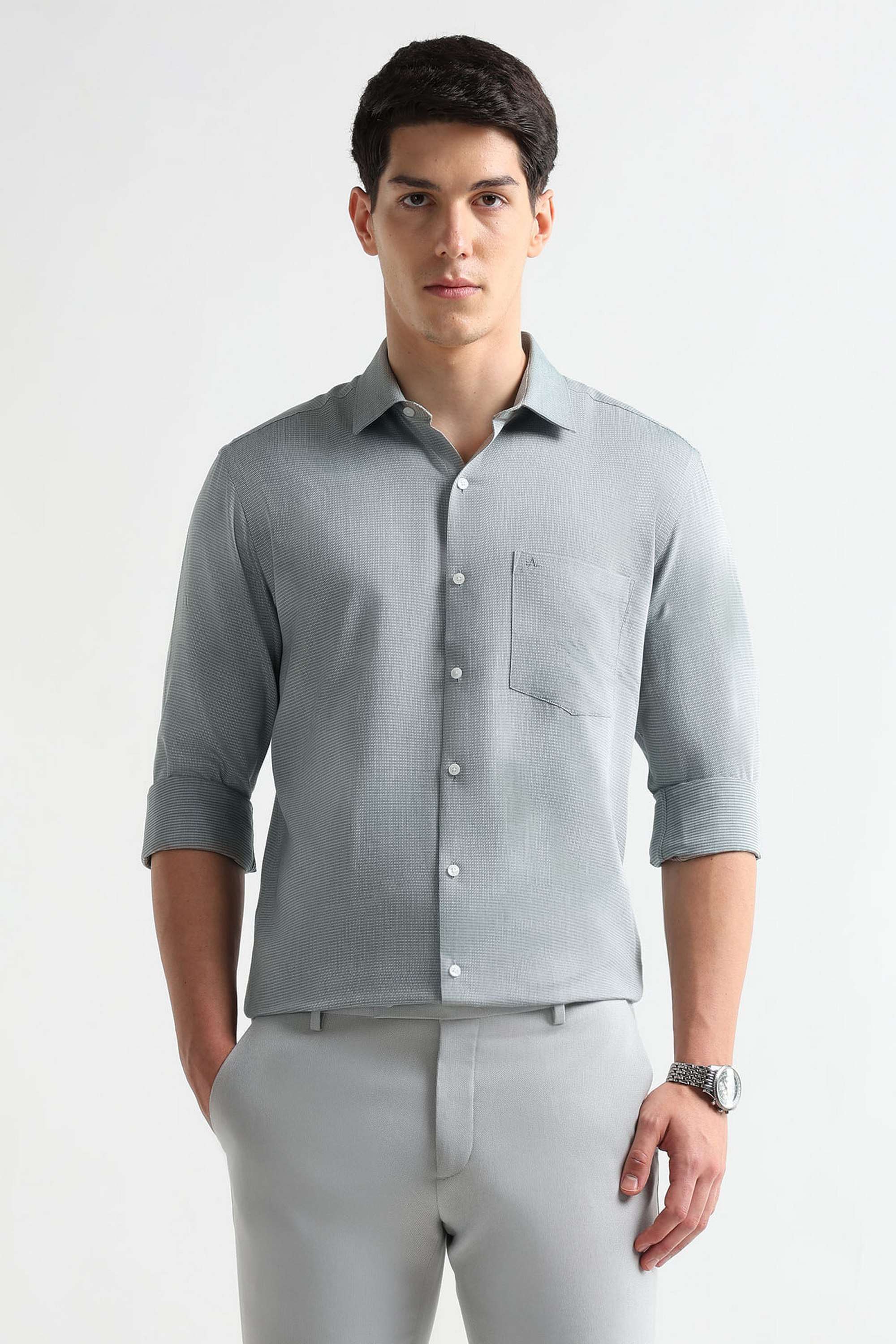 Solid-Polyester-Viscose-Regular-Fit-Men-s-Shirt