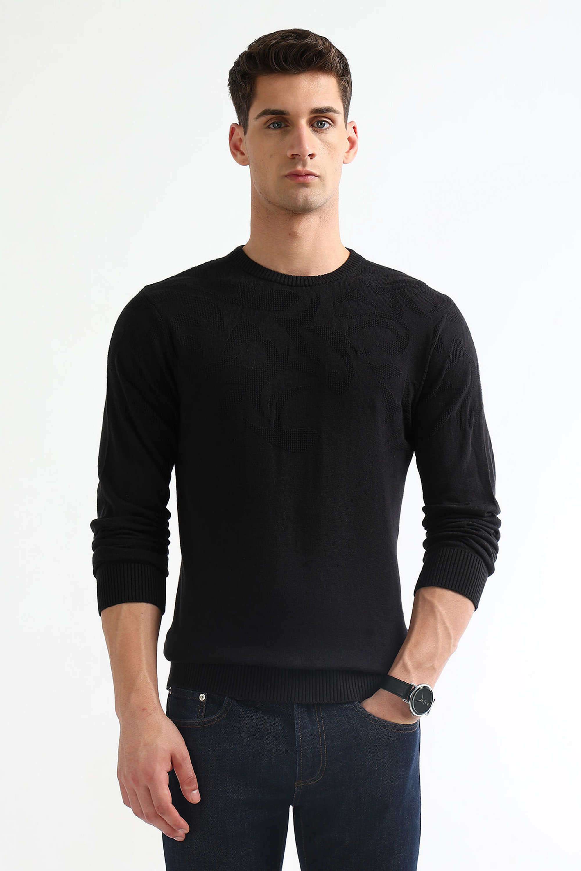 Solid-Cotton-Blend-Regular-Fit-Men-s-Sweater