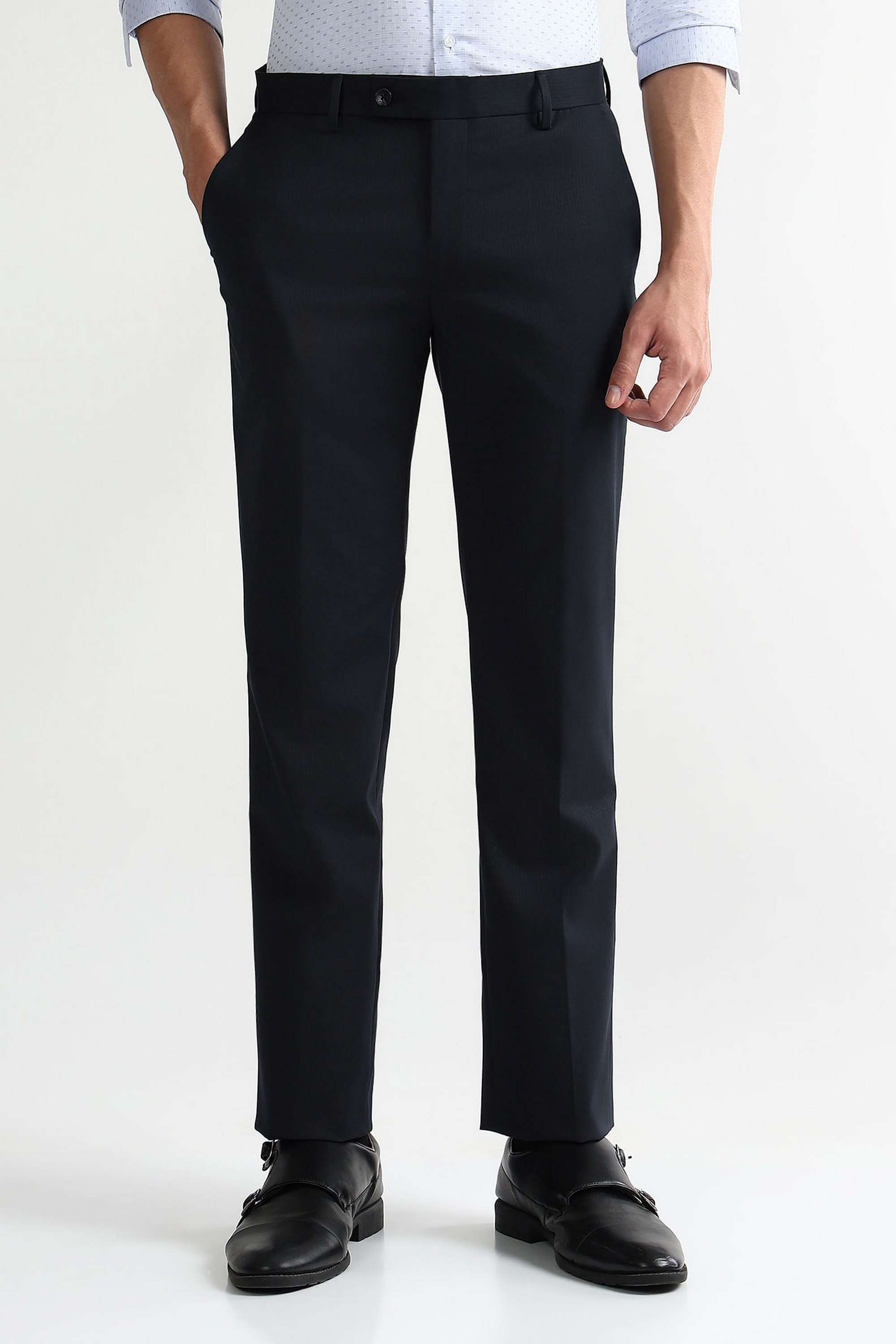 Dobby-Blended-Fabric-Regular-Fit-Men-s-Casual-Wear-Trousers