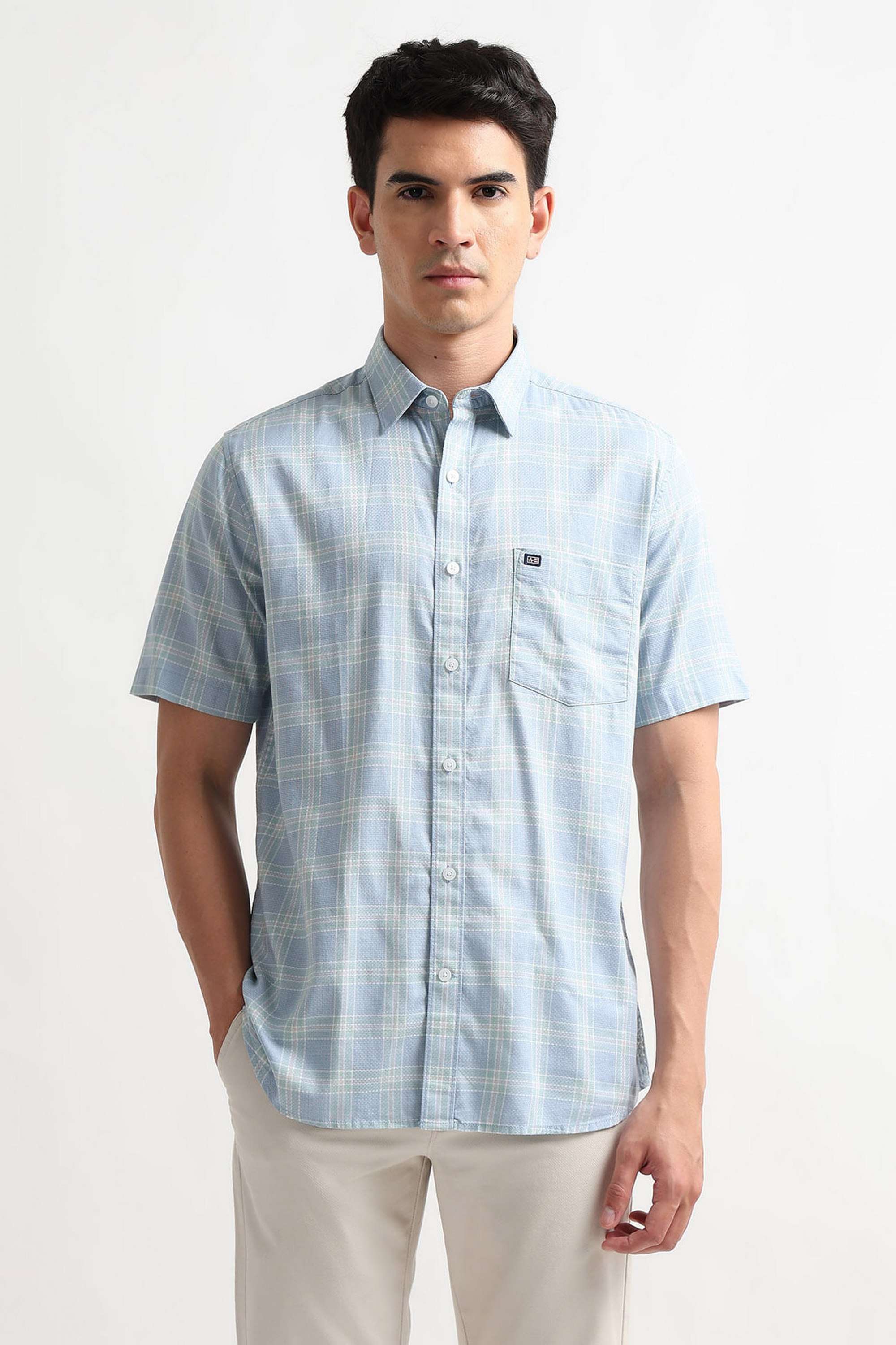 Checks-Cotton-Blend-Regular-Fit-Men-s-Casual-Wear-Shirt