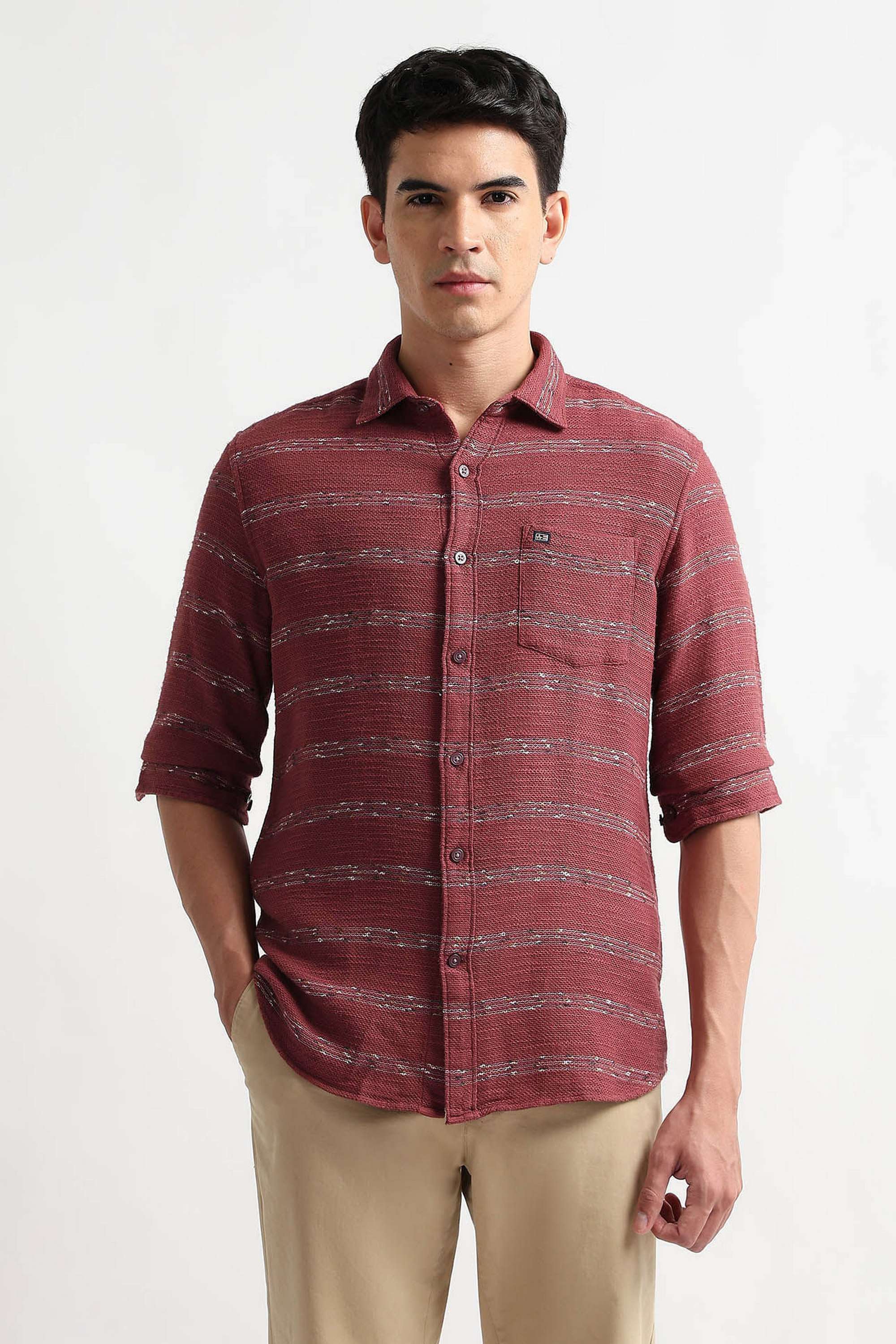 Dobby-Cotton-Blend-Regular-Fit-Men-s-Casual-Wear-Shirt