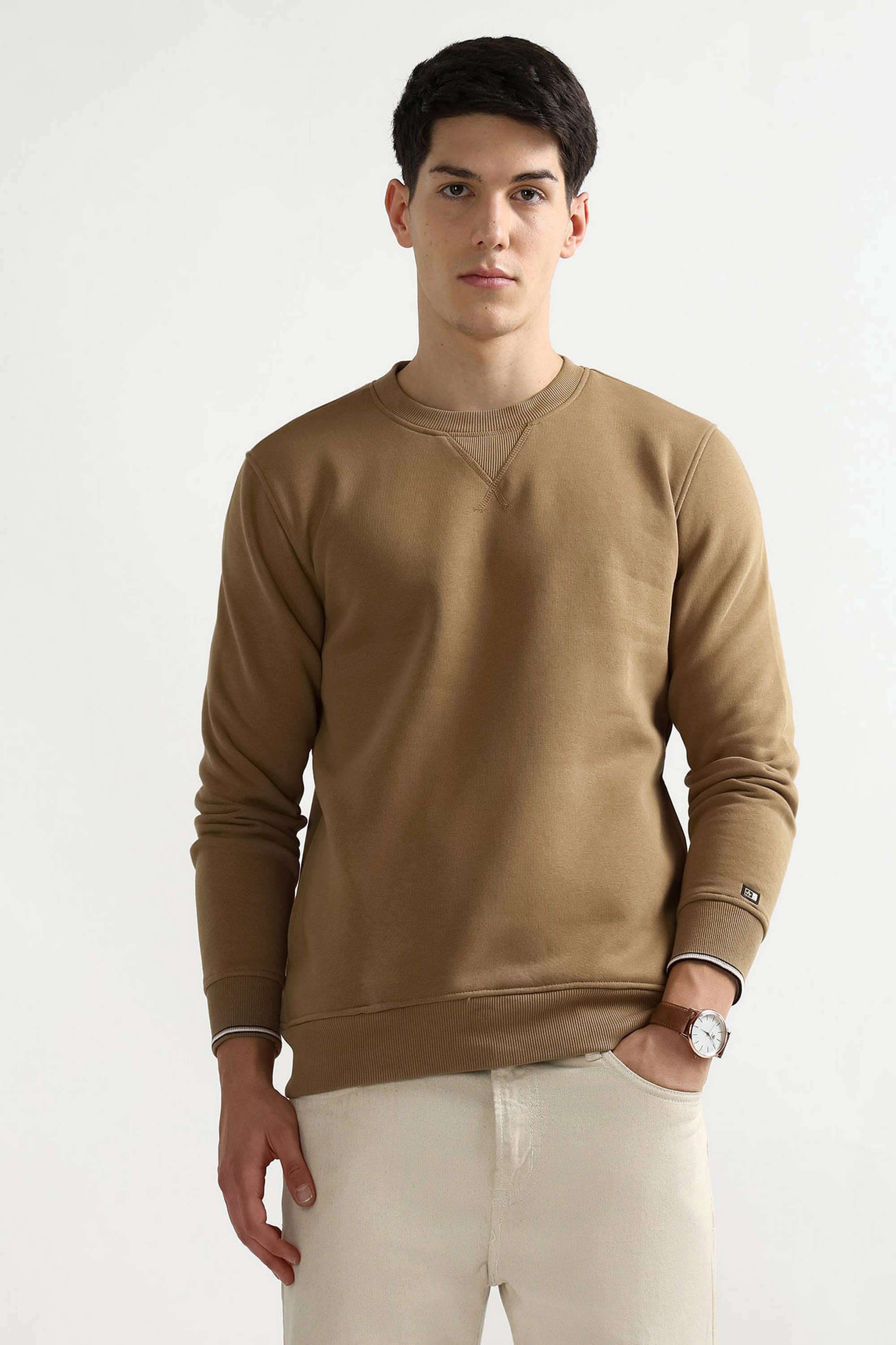 Solid-Cotton-Blend-Regular-Fit-Men-s-Sweatshirt
