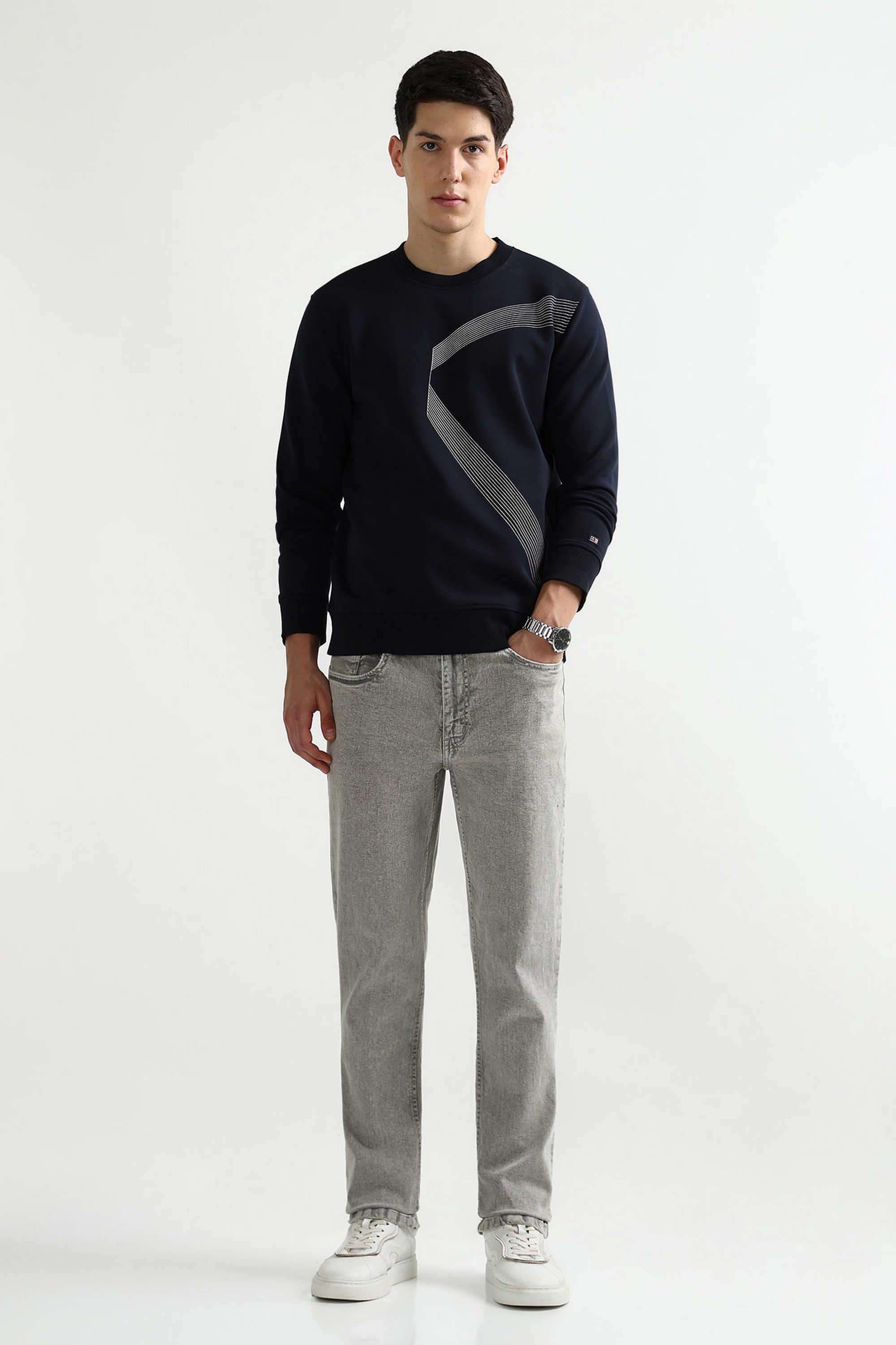 Solid-Cotton-Blend-Regular-Fit-Men-s-Sweatshirt