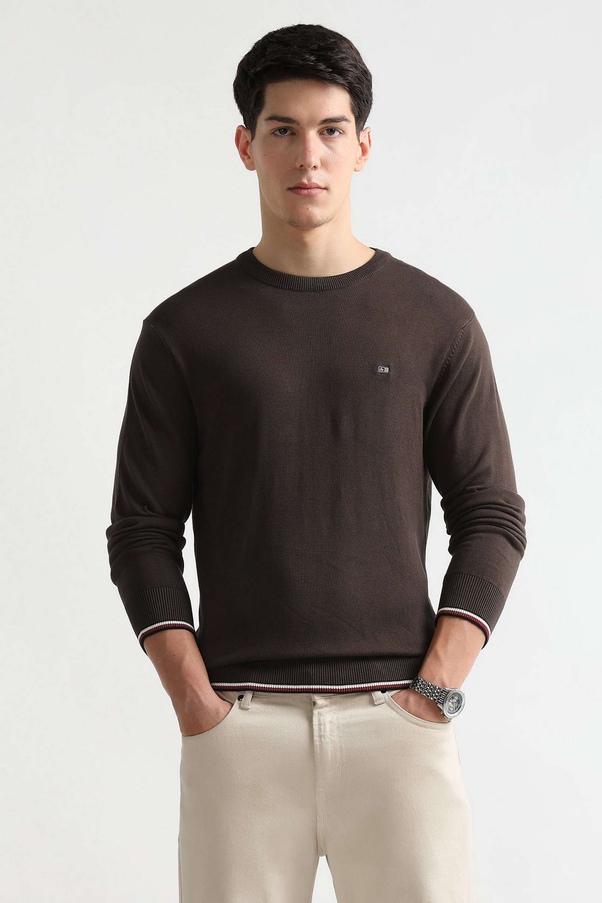 Solid-Cotton-Blend-Regular-Fit-Men-s-Sweatshirt