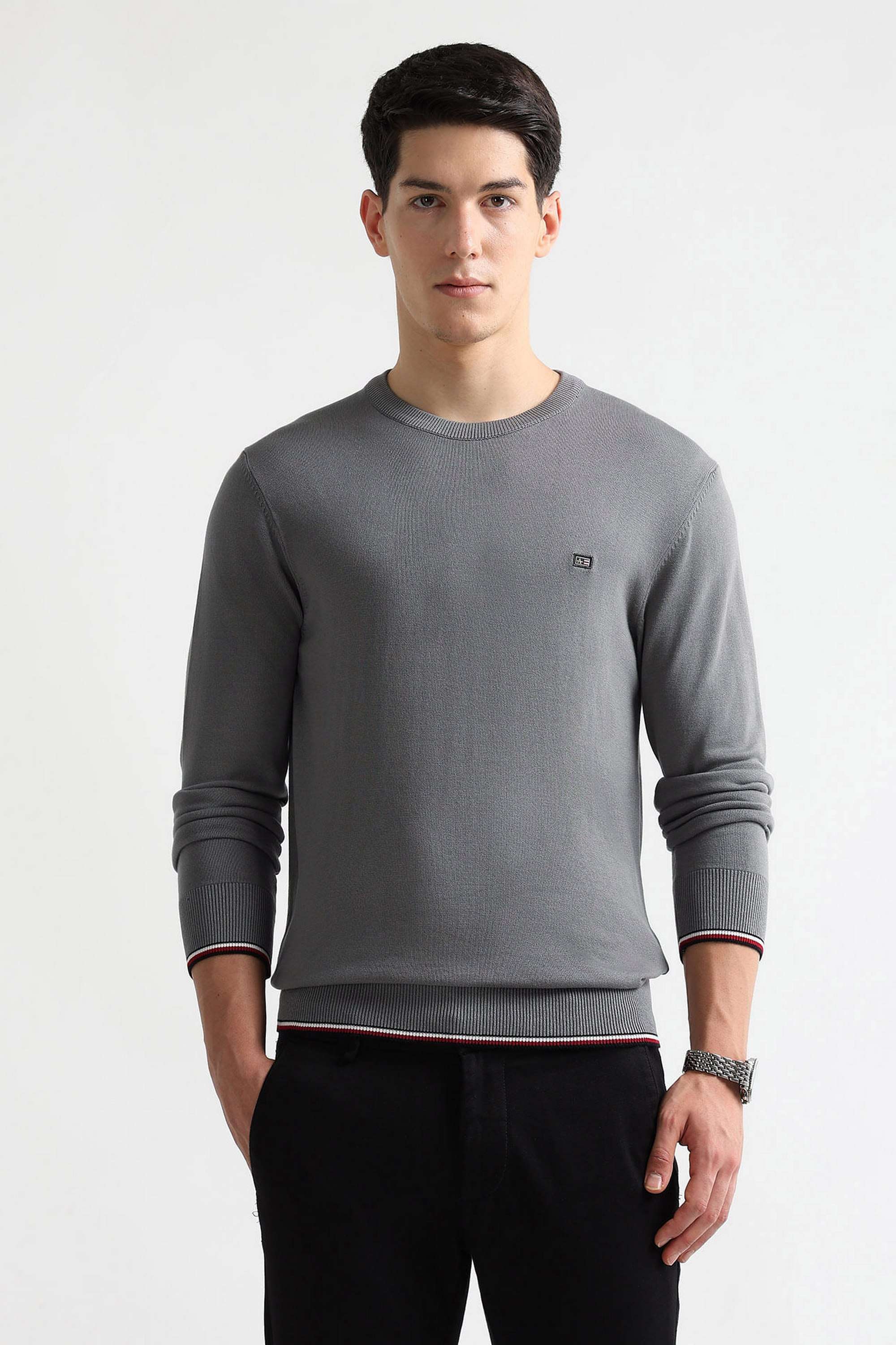 Solid-Cotton-Blend-Regular-Fit-Men-s-Sweatshirt