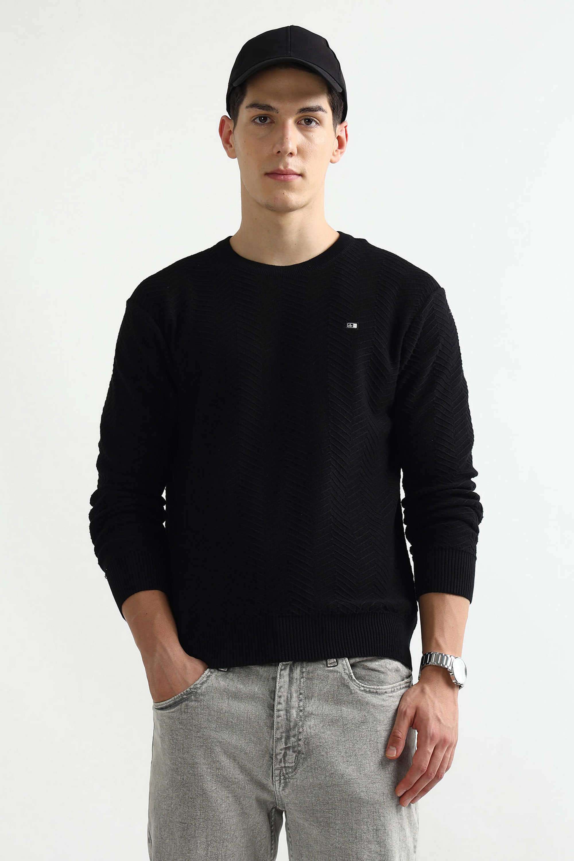 Solid-Cotton-Blend-Regular-Fit-Men-s-Sweatshirt