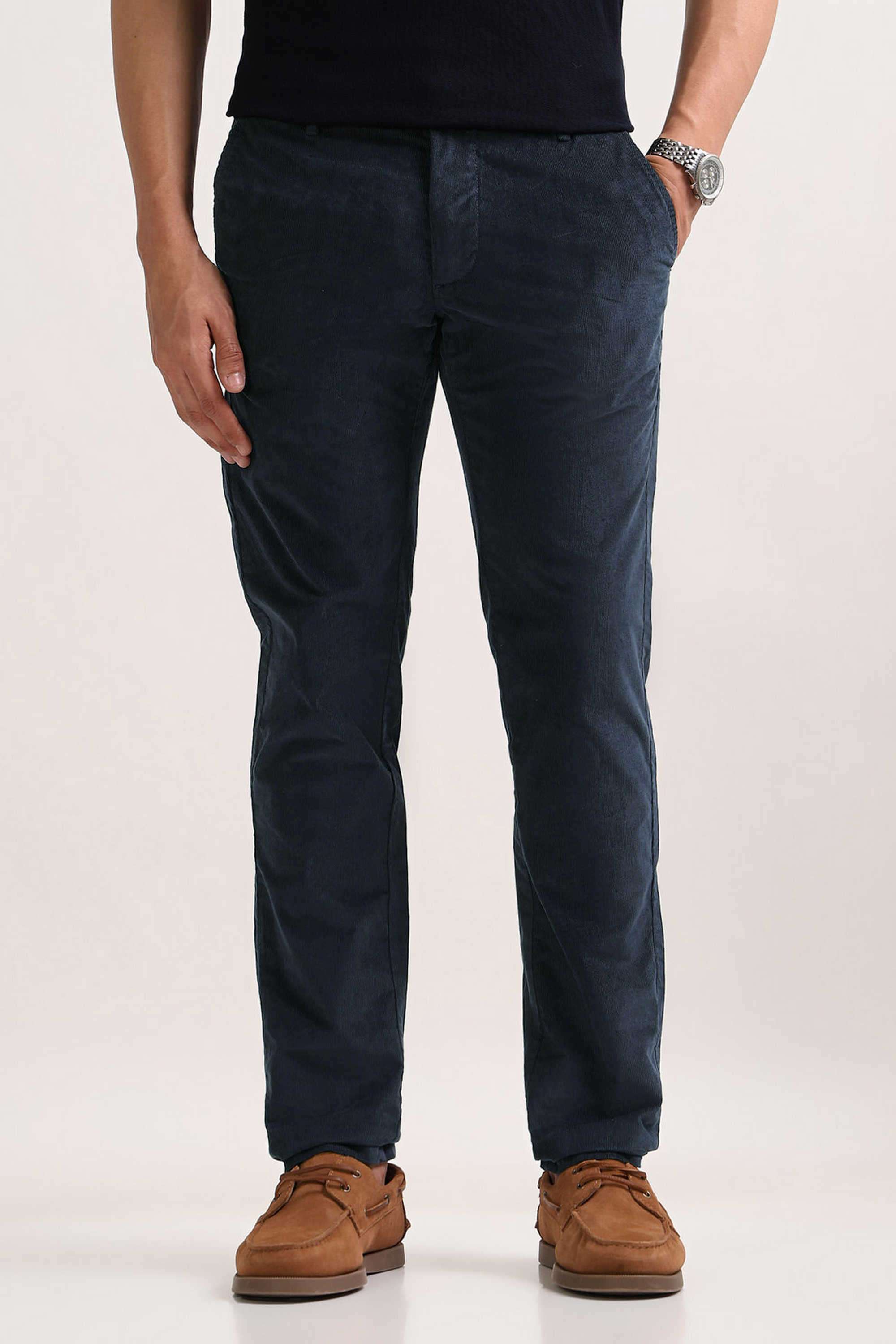 Solid-Cotton-Blend-Slim-Fit-Men-s-Casual-Trousers
