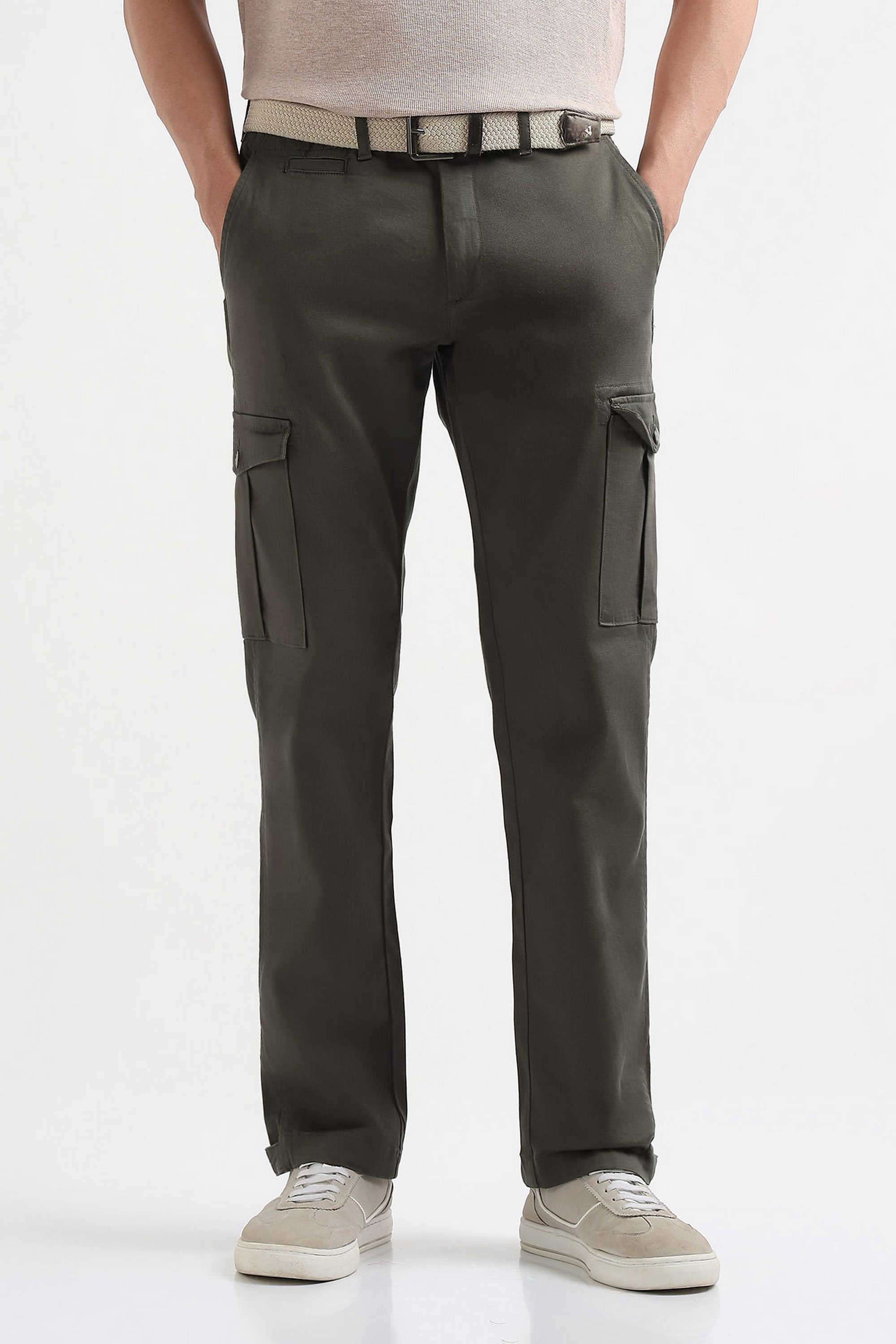 Solid-Cotton-Blend-Regular-Fit-Men-s-Casual-Trousers