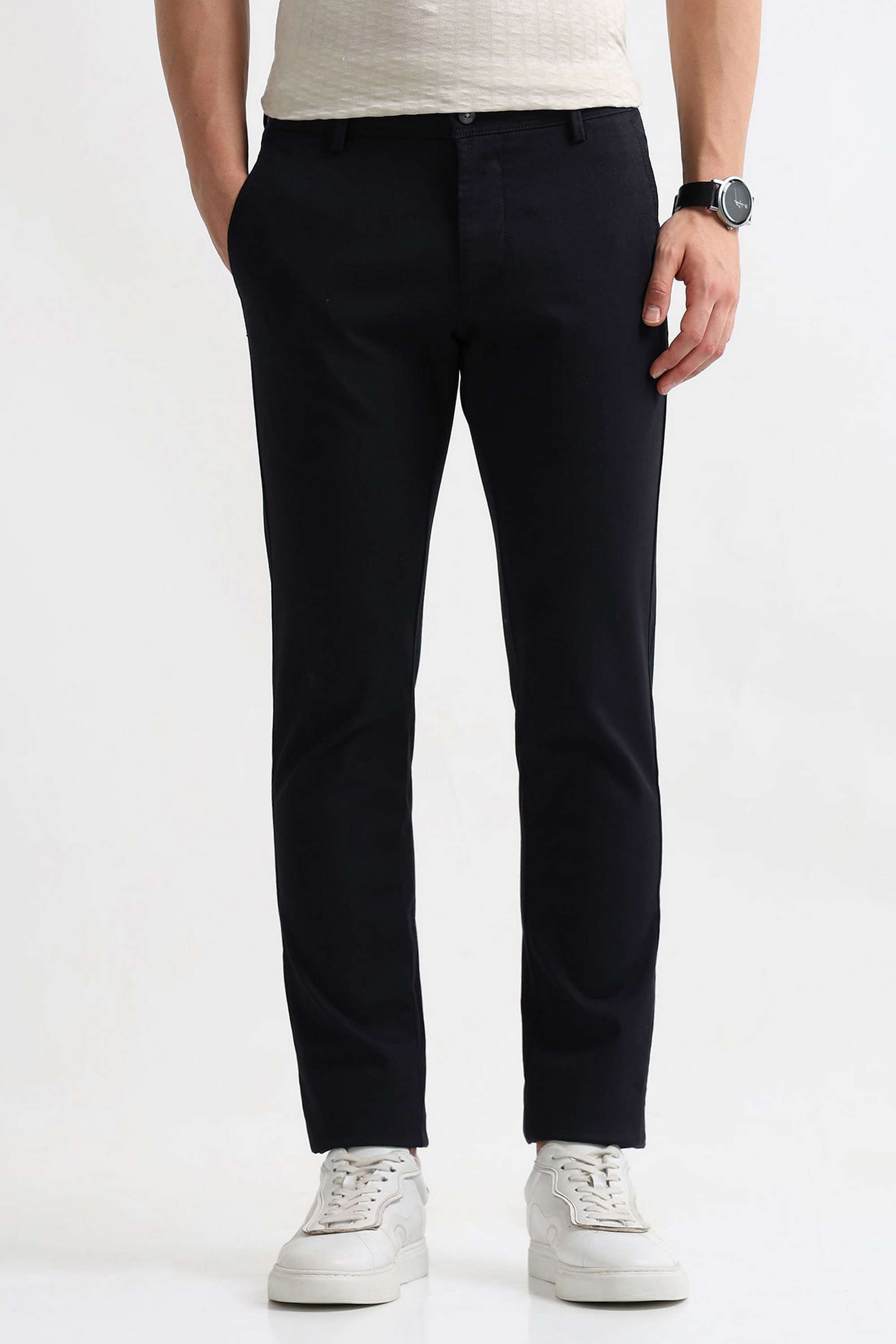 Solid-Cotton-Blend-Slim-Fit-Men-s-Casual-Trousers