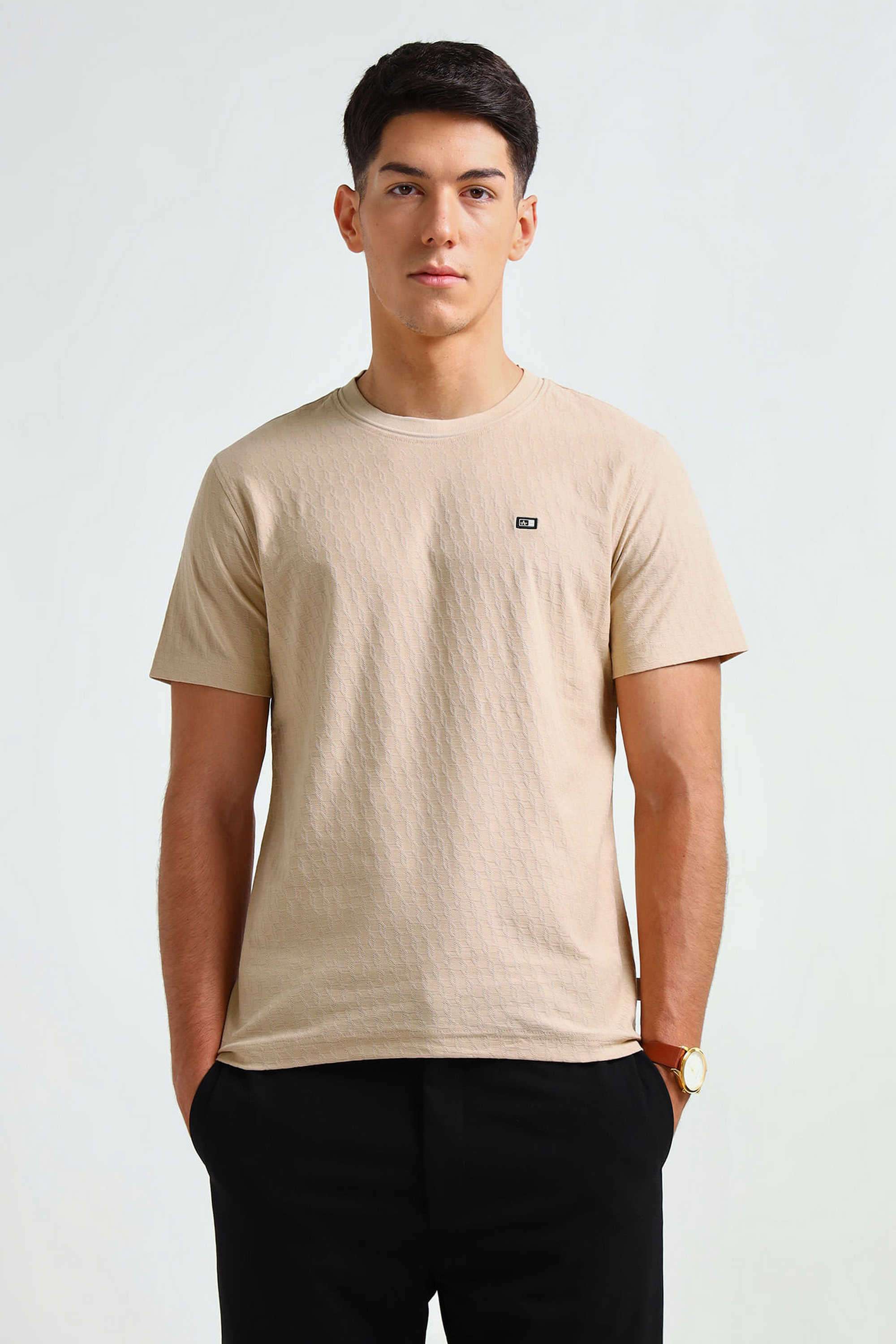 Textured-Cotton-Blend-Regular-Fit-Men-T-Shirt